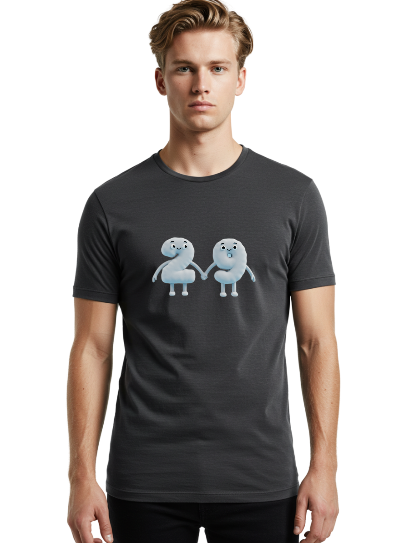 Comma-And-Full-Stop Men'S Graphic Tee, 100% Cotton, Comfortable Casual Summer Wear, Machine Washable, Cartoon Punctuation Marks, Comma And Full Stop Holding Hands, Friendly Symbols, 3D Characters, Cute Illustrations, Punctuation Personified, Bab810