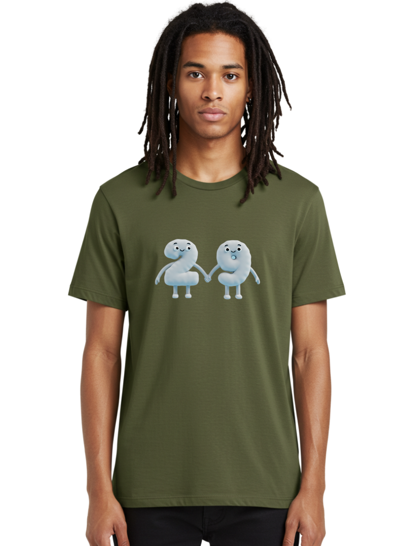 Comma-And-Full-Stop Men'S Graphic Tee, 100% Cotton, Comfortable Casual Summer Wear, Machine Washable, Cartoon Punctuation Marks, Comma And Full Stop Holding Hands, Friendly Symbols, 3D Characters, Cute Illustrations, Punctuation Personified, Bab810