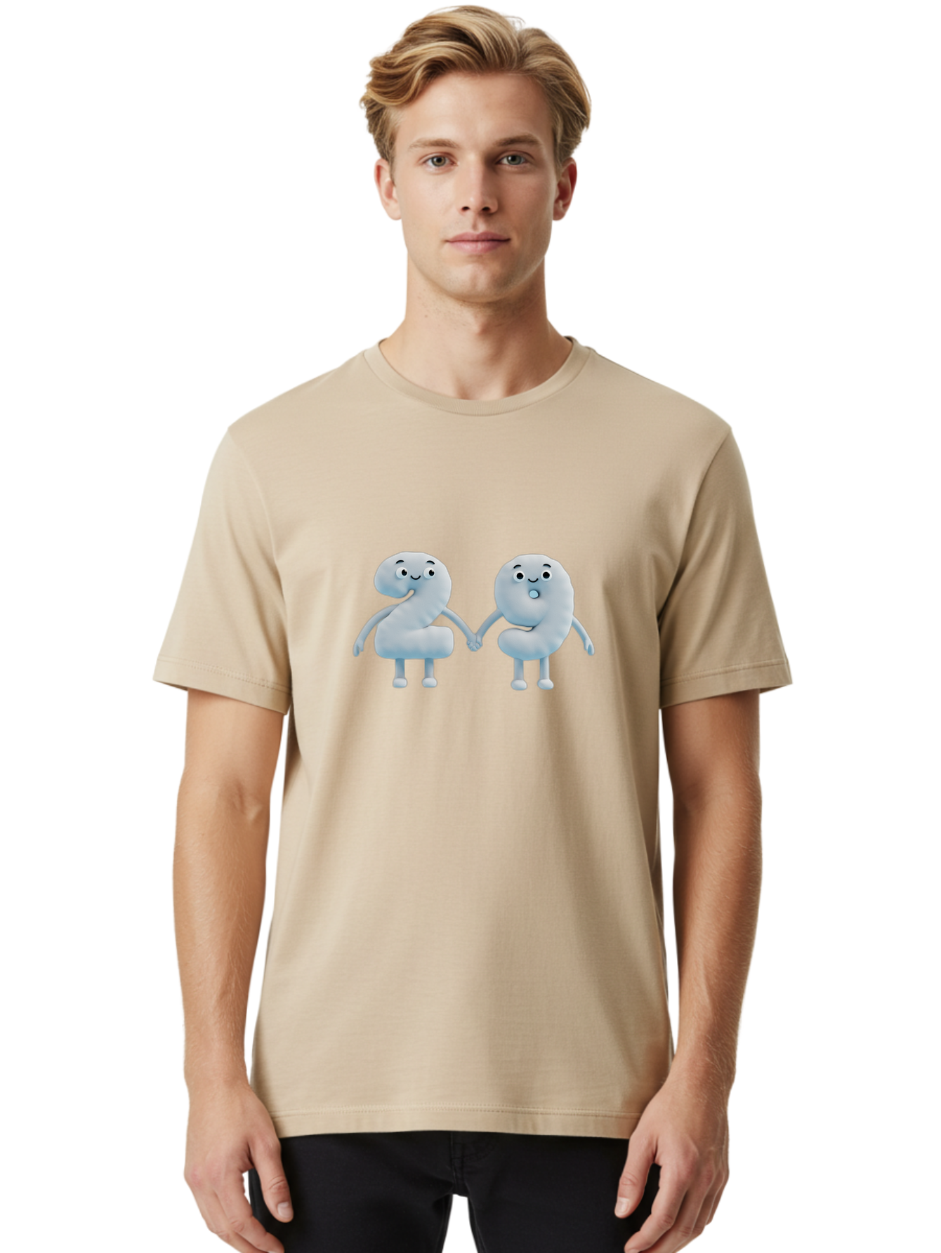 Comma-And-Full-Stop Men'S Graphic Tee, 100% Cotton, Comfortable Casual Summer Wear, Machine Washable, Cartoon Punctuation Marks, Comma And Full Stop Holding Hands, Friendly Symbols, 3D Characters, Cute Illustrations, Punctuation Personified, Bab810