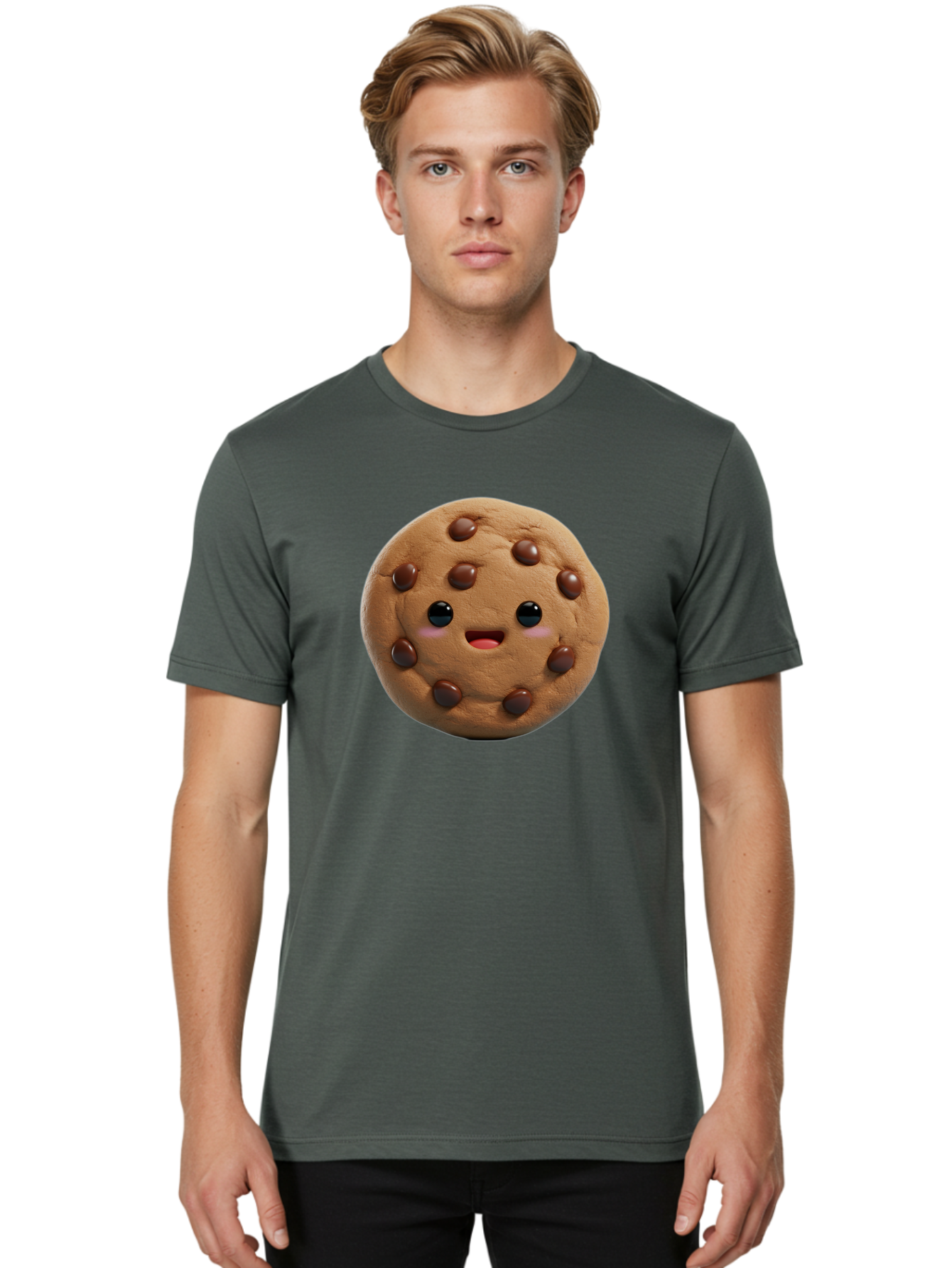Cookie Men'S Graphic Tee, 100% Cotton, Comfortable Casual Summer Wear, Machine Washable, Chocolate Chip Cookie, Cartoon Cookie, Cookie Character, Cookie Face, Cute Cookie, Cookie Smile, Cookie Eyes, Cookie Mouth, Chocolate Chips Bab811