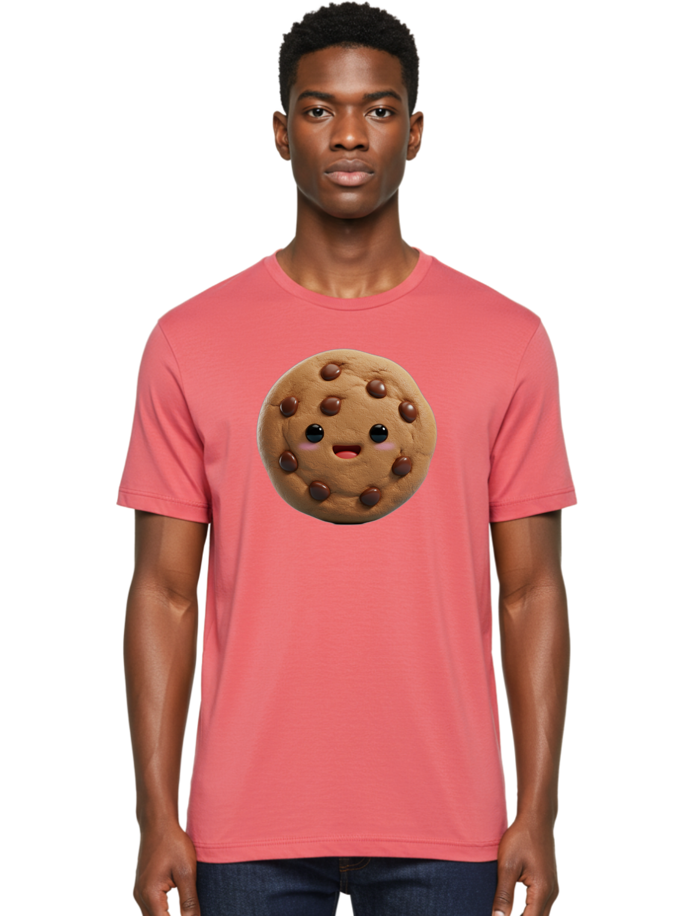 Cookie Men'S Graphic Tee, 100% Cotton, Comfortable Casual Summer Wear, Machine Washable, Chocolate Chip Cookie, Cartoon Cookie, Cookie Character, Cookie Face, Cute Cookie, Cookie Smile, Cookie Eyes, Cookie Mouth, Chocolate Chips Bab811