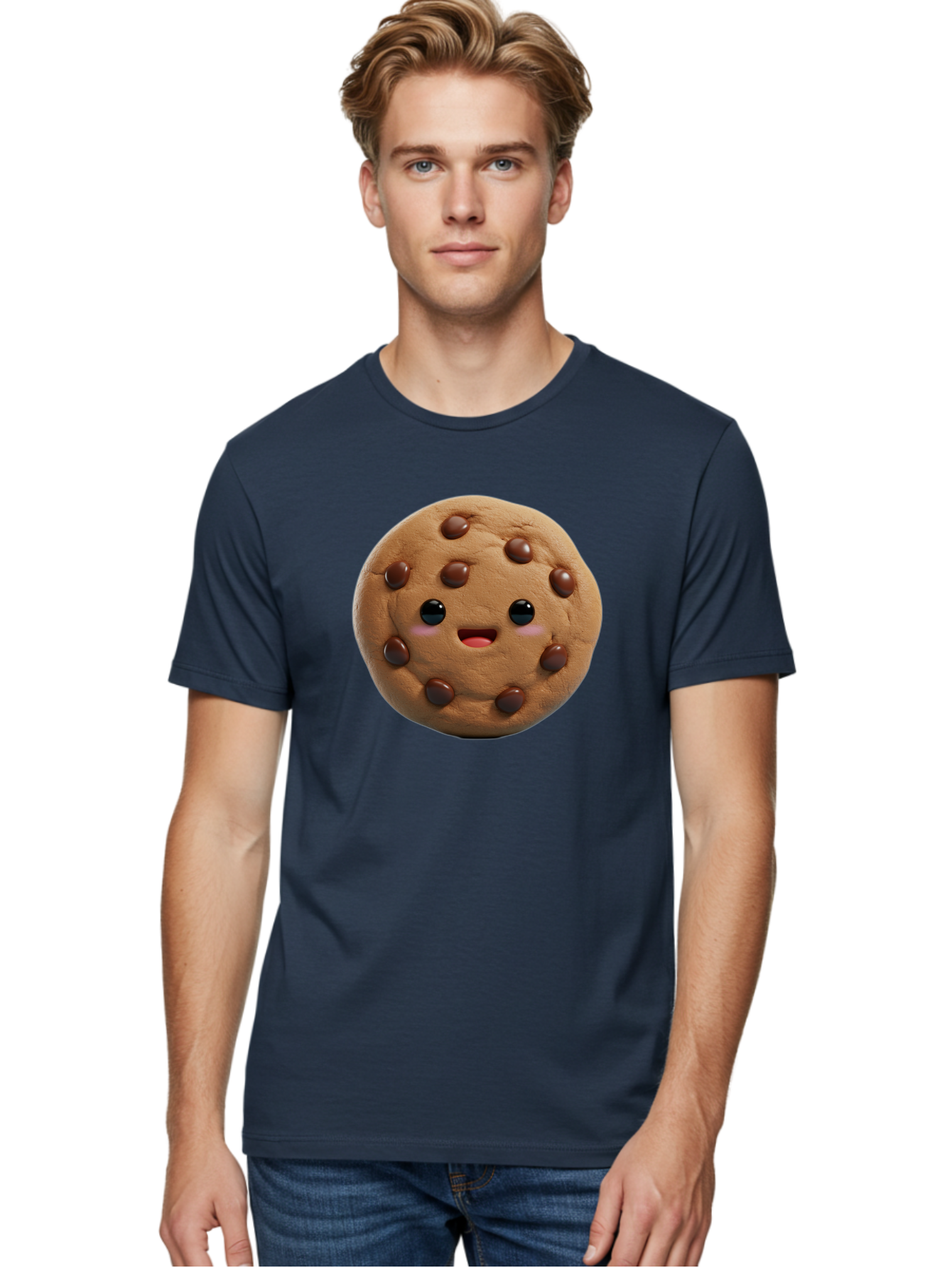 Cookie Men'S Graphic Tee, 100% Cotton, Comfortable Casual Summer Wear, Machine Washable, Chocolate Chip Cookie, Cartoon Cookie, Cookie Character, Cookie Face, Cute Cookie, Cookie Smile, Cookie Eyes, Cookie Mouth, Chocolate Chips Bab811