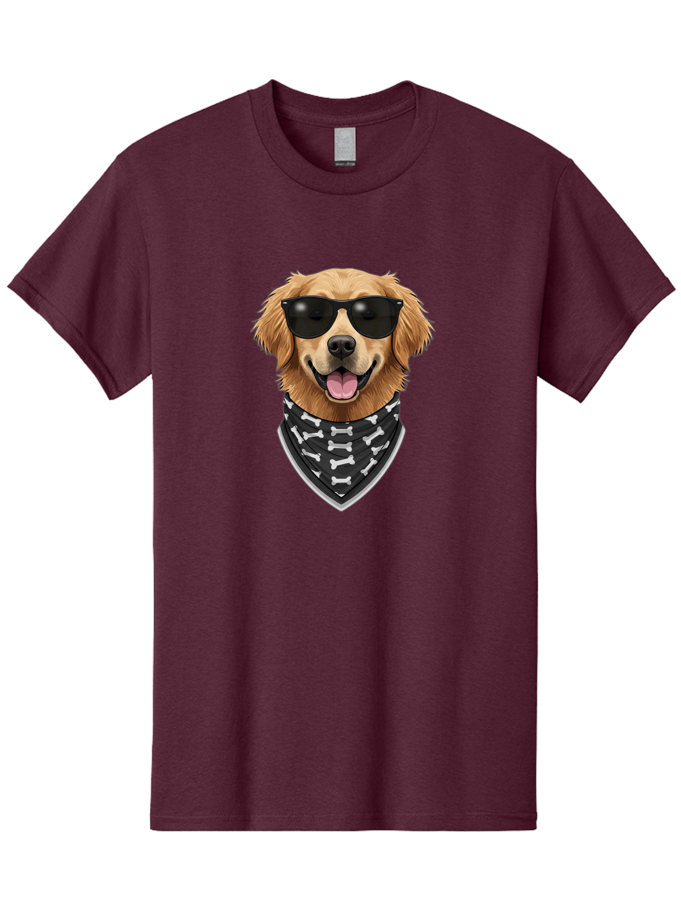 Cool-Dog-2 Men'S Graphic Tee, 100% Cotton, Comfortable Casual Summer Wear, Machine Washable, Golden Retriever Dog, Sunglasses, Bandana, Bone Pattern, Dog Fashion, Cool Dog, Cartoon Style, Humor, Fun Design Bab813