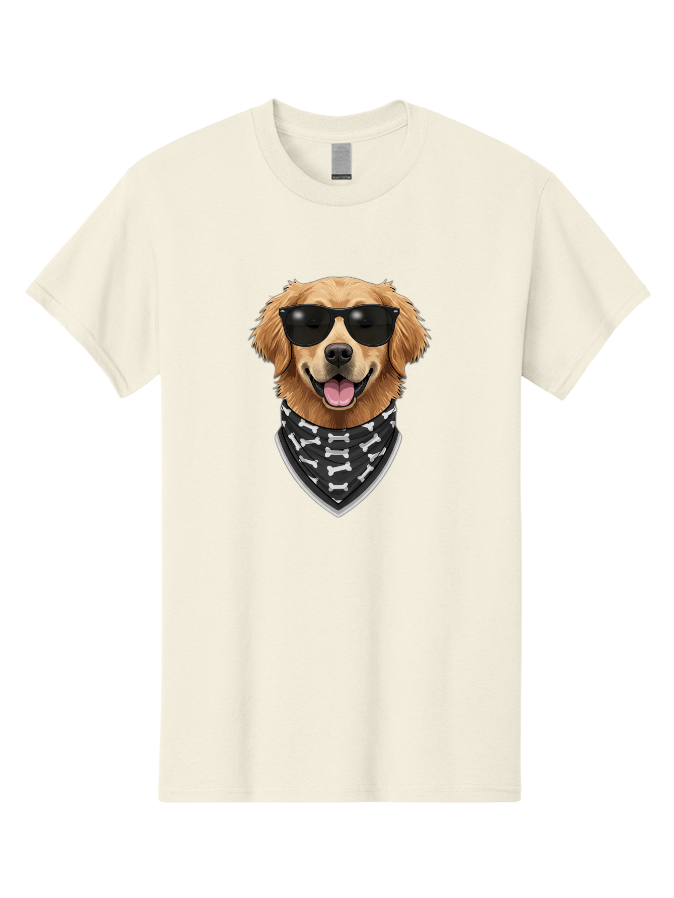 Cool-Dog-2 Men'S Graphic Tee, 100% Cotton, Comfortable Casual Summer Wear, Machine Washable, Golden Retriever Dog, Sunglasses, Bandana, Bone Pattern, Dog Fashion, Cool Dog, Cartoon Style, Humor, Fun Design Bab813