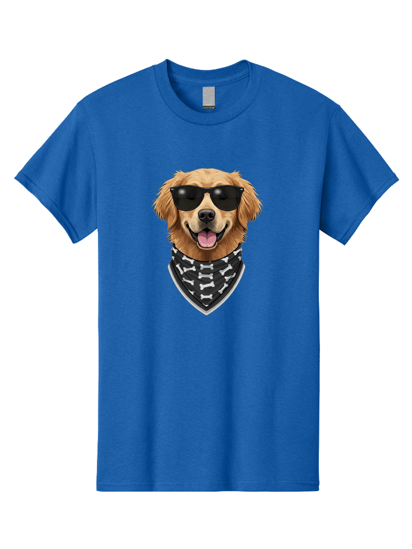 Cool-Dog-2 Men'S Graphic Tee, 100% Cotton, Comfortable Casual Summer Wear, Machine Washable, Golden Retriever Dog, Sunglasses, Bandana, Bone Pattern, Dog Fashion, Cool Dog, Cartoon Style, Humor, Fun Design Bab813