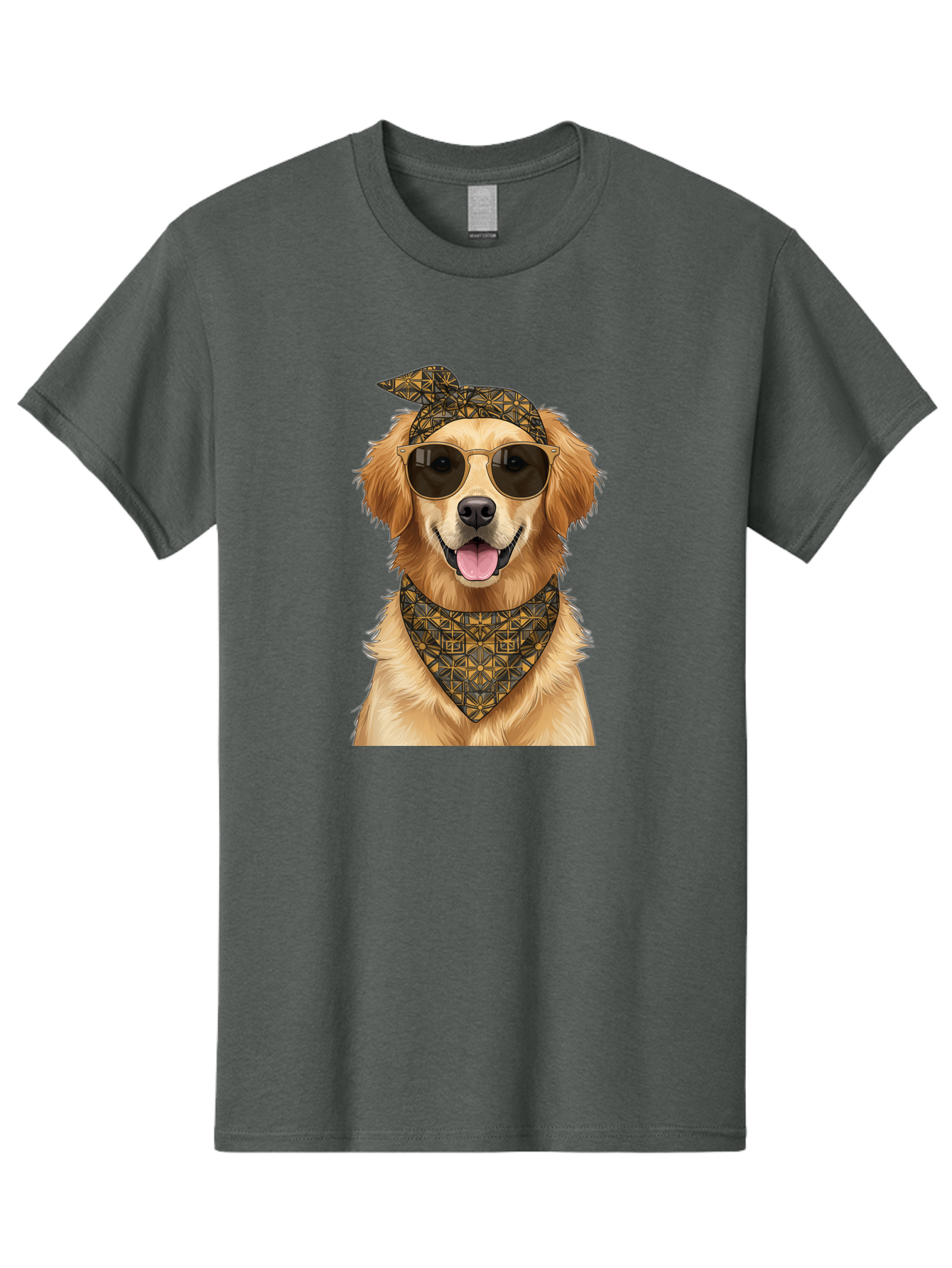 Cool-Dog-3 Men'S Graphic Tee, 100% Cotton, Comfortable Casual Summer Wear, Machine Washable, Happy Dog, Golden Retriever, Sunglasses, Bandana, Cool Dog, Furry Friend, Funky Pet, Trendy Animal, Dog Accessories, Pet Fashion Bab814