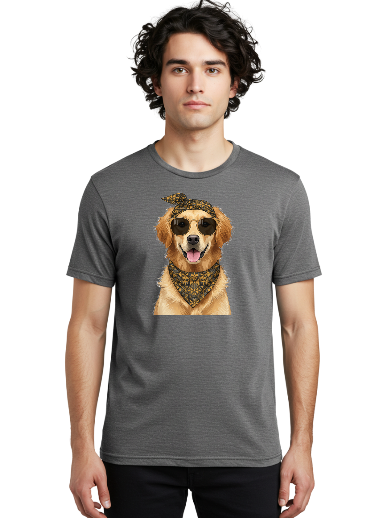 Cool-Dog-3 Men'S Graphic Tee, 100% Cotton, Comfortable Casual Summer Wear, Machine Washable, Happy Dog, Golden Retriever, Sunglasses, Bandana, Cool Dog, Furry Friend, Funky Pet, Trendy Animal, Dog Accessories, Pet Fashion Bab814