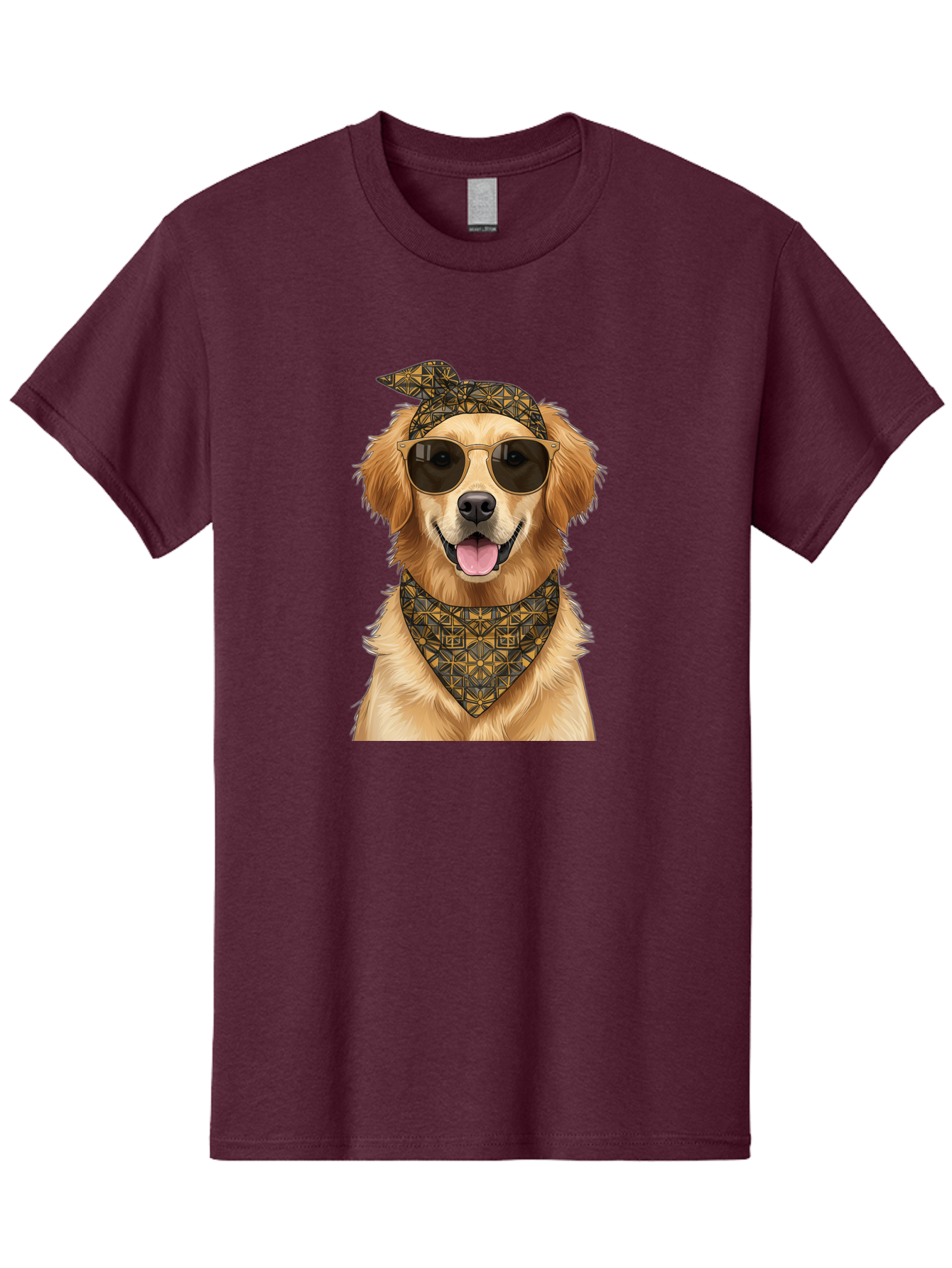 Cool-Dog-3 Men'S Graphic Tee, 100% Cotton, Comfortable Casual Summer Wear, Machine Washable, Happy Dog, Golden Retriever, Sunglasses, Bandana, Cool Dog, Furry Friend, Funky Pet, Trendy Animal, Dog Accessories, Pet Fashion Bab814