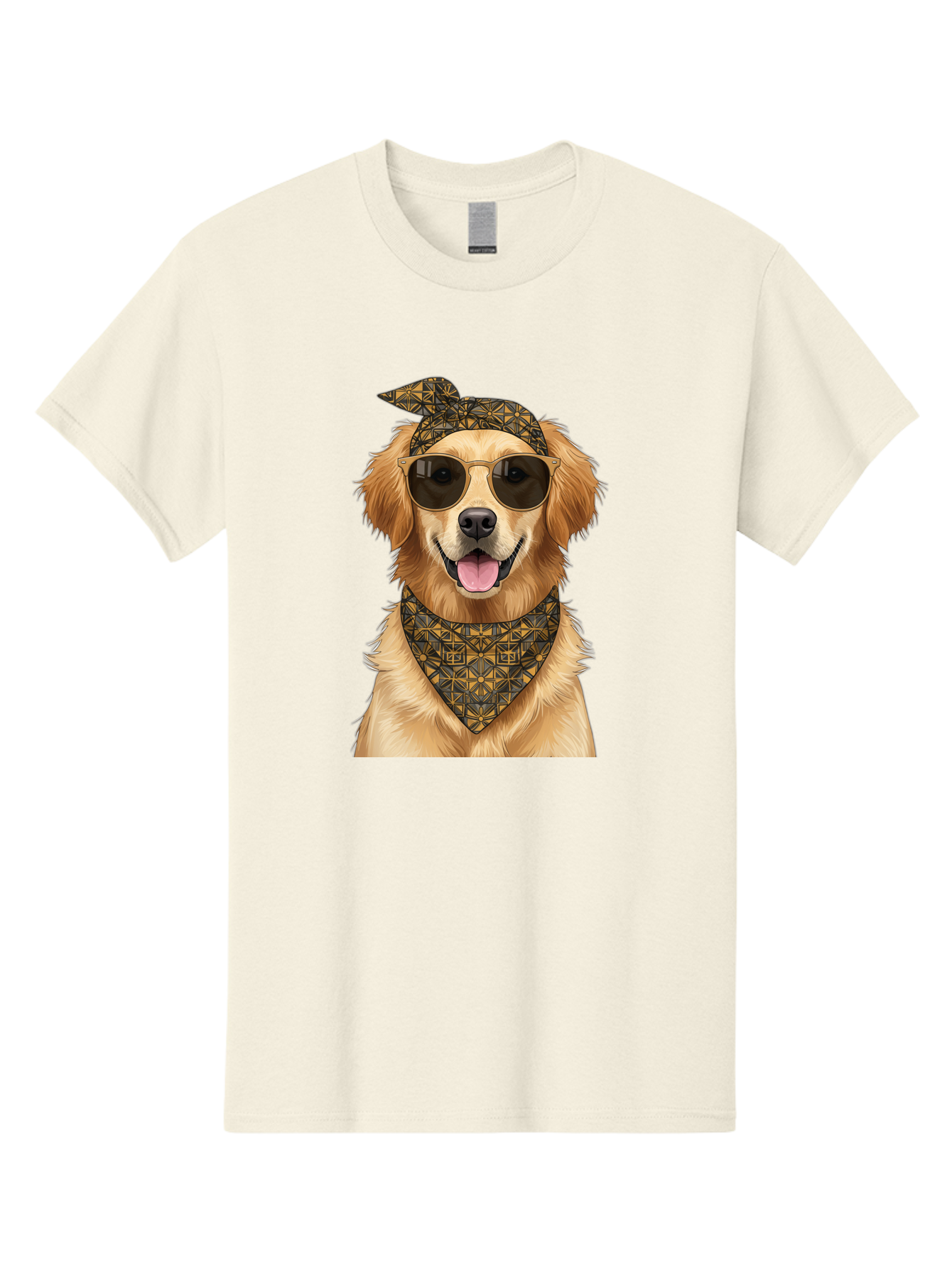 Cool-Dog-3 Men'S Graphic Tee, 100% Cotton, Comfortable Casual Summer Wear, Machine Washable, Happy Dog, Golden Retriever, Sunglasses, Bandana, Cool Dog, Furry Friend, Funky Pet, Trendy Animal, Dog Accessories, Pet Fashion Bab814