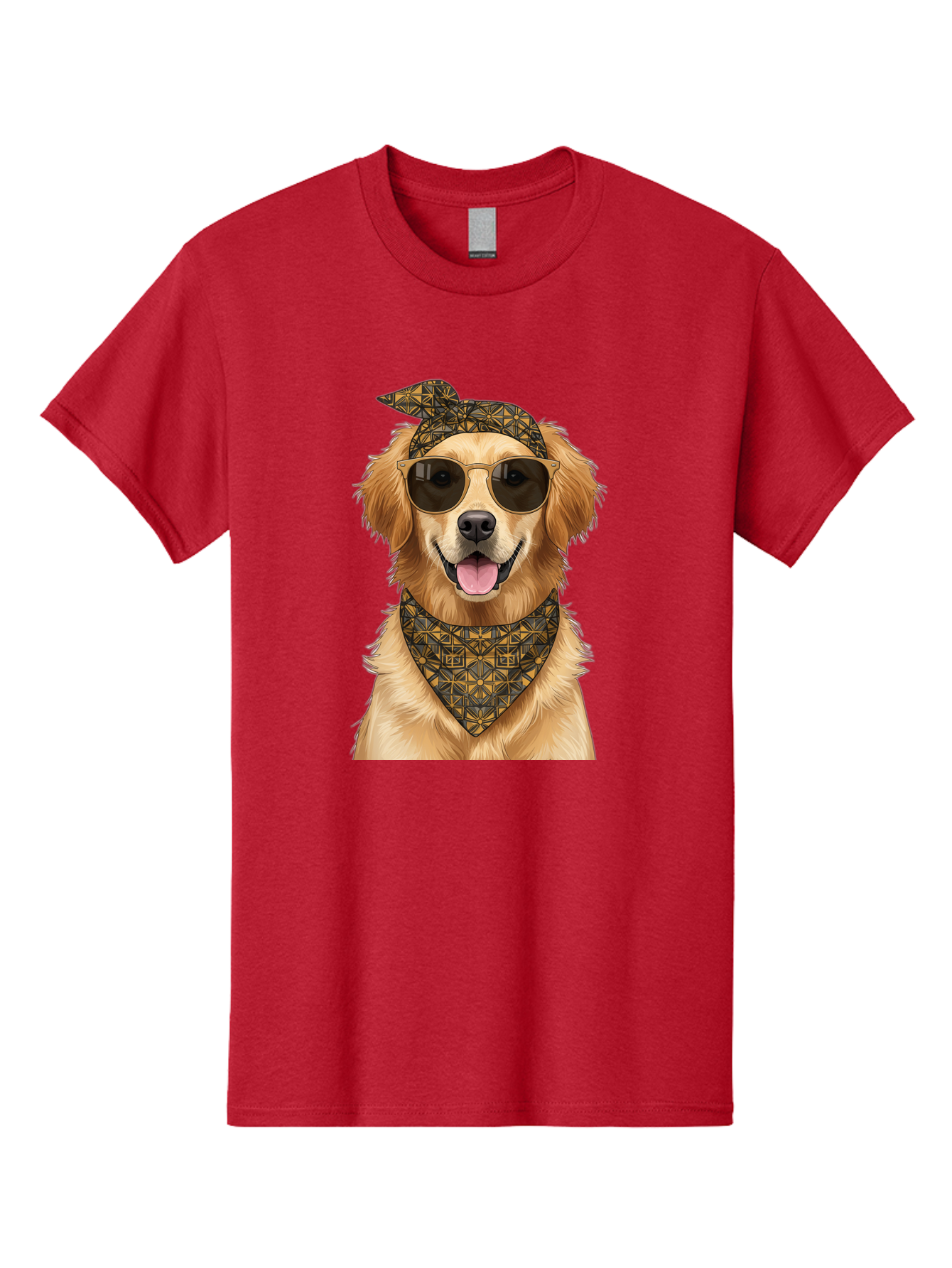 Cool-Dog-3 Men'S Graphic Tee, 100% Cotton, Comfortable Casual Summer Wear, Machine Washable, Happy Dog, Golden Retriever, Sunglasses, Bandana, Cool Dog, Furry Friend, Funky Pet, Trendy Animal, Dog Accessories, Pet Fashion Bab814