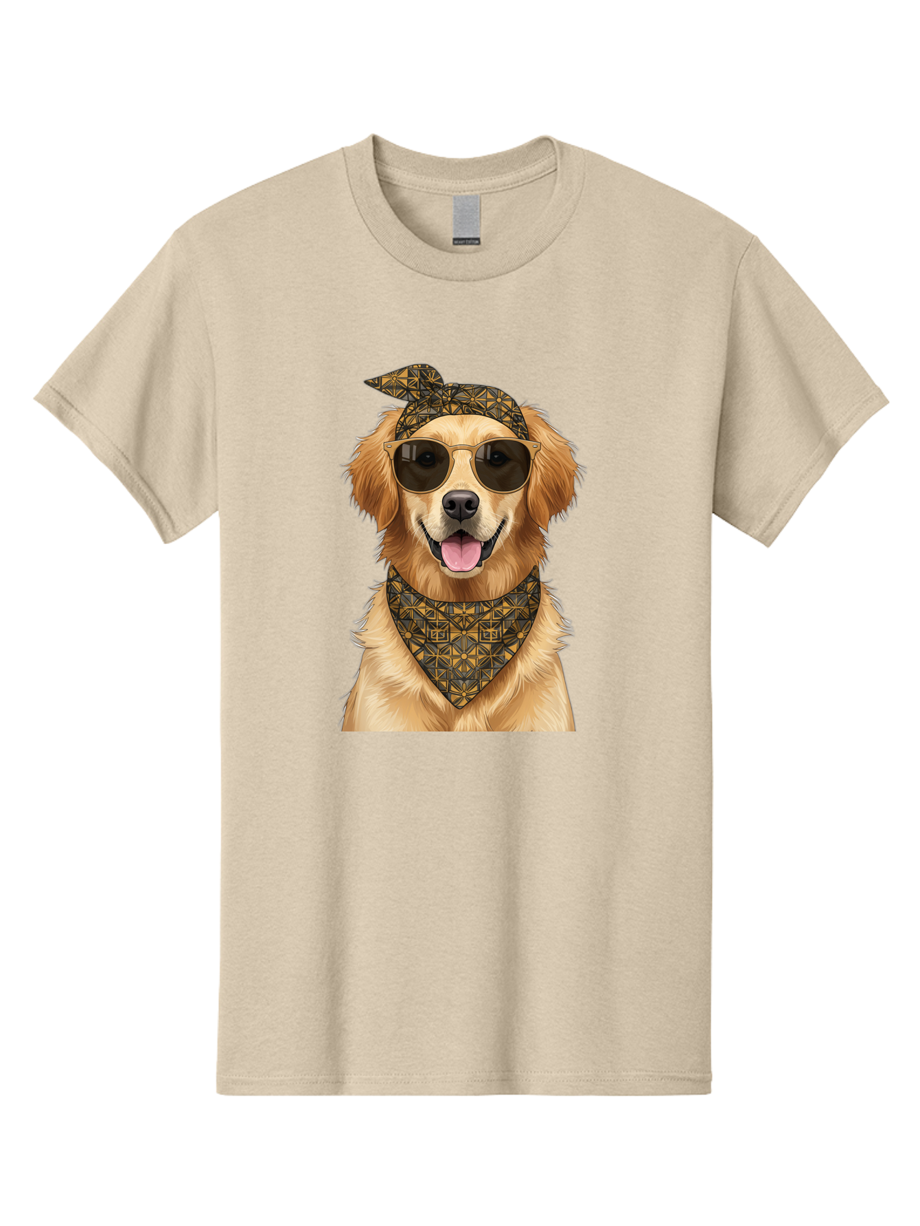 Cool-Dog-3 Men'S Graphic Tee, 100% Cotton, Comfortable Casual Summer Wear, Machine Washable, Happy Dog, Golden Retriever, Sunglasses, Bandana, Cool Dog, Furry Friend, Funky Pet, Trendy Animal, Dog Accessories, Pet Fashion Bab814