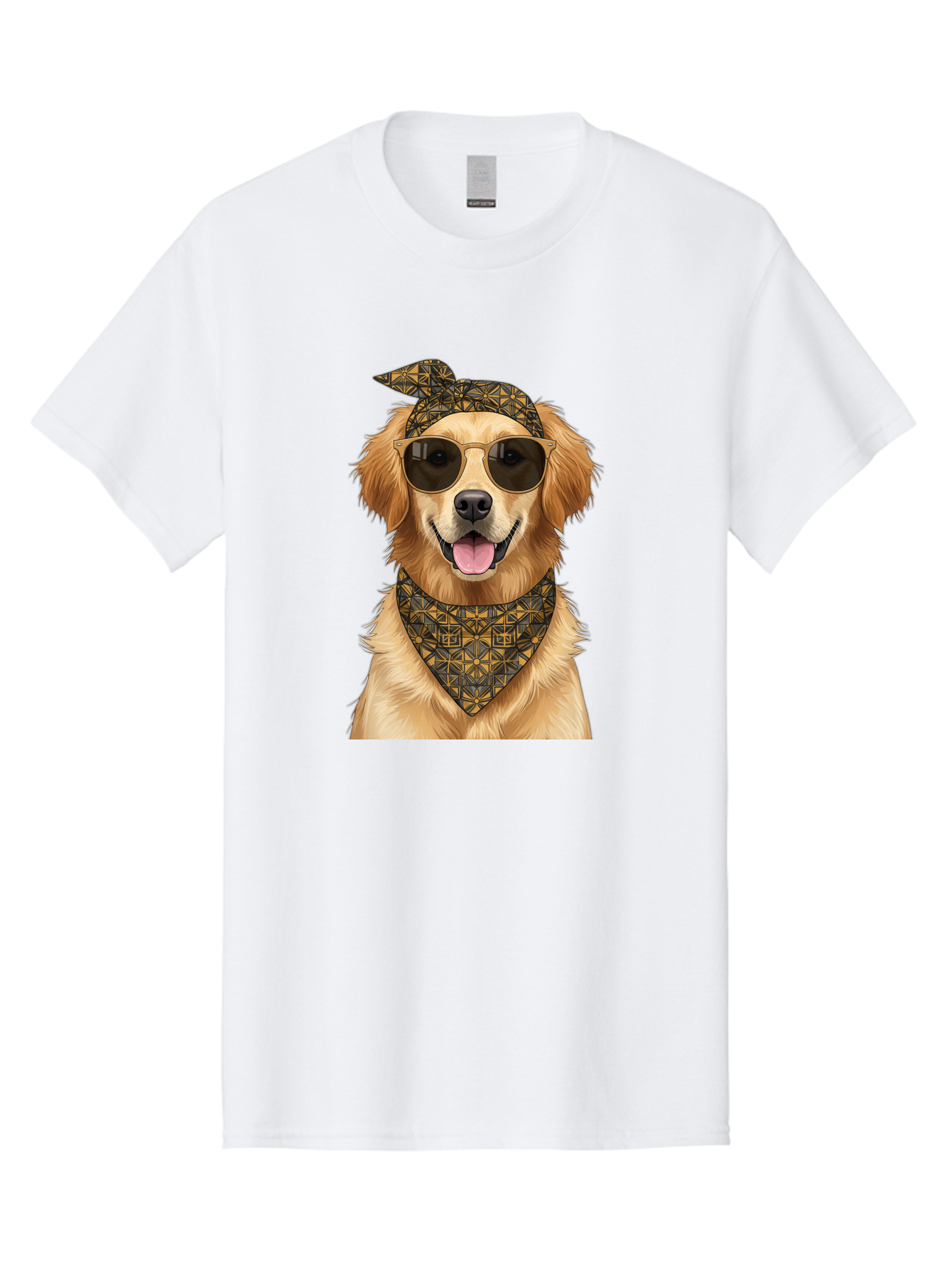 Cool-Dog-3 Men'S Graphic Tee, 100% Cotton, Comfortable Casual Summer Wear, Machine Washable, Happy Dog, Golden Retriever, Sunglasses, Bandana, Cool Dog, Furry Friend, Funky Pet, Trendy Animal, Dog Accessories, Pet Fashion Bab814