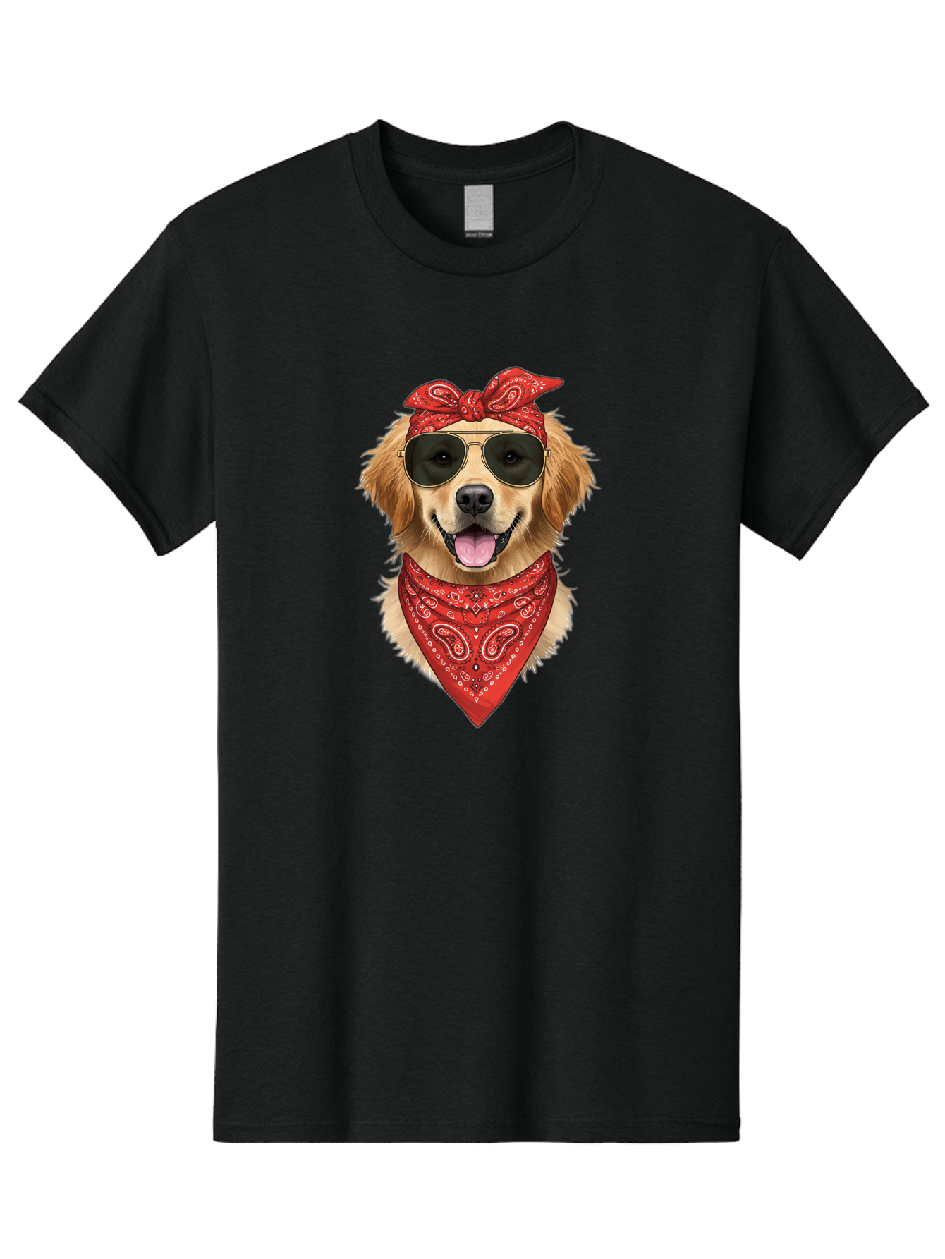 Cool-Dog Men'S Graphic Tee, 100% Cotton, Comfortable Casual Summer Wear, Machine Washable, Golden Retriever Dog, Red Bandana, Sunglasses, Cool Dog, Funny Dog, Dog Portrait, Canine Fashion, Stylish Pet Bab815