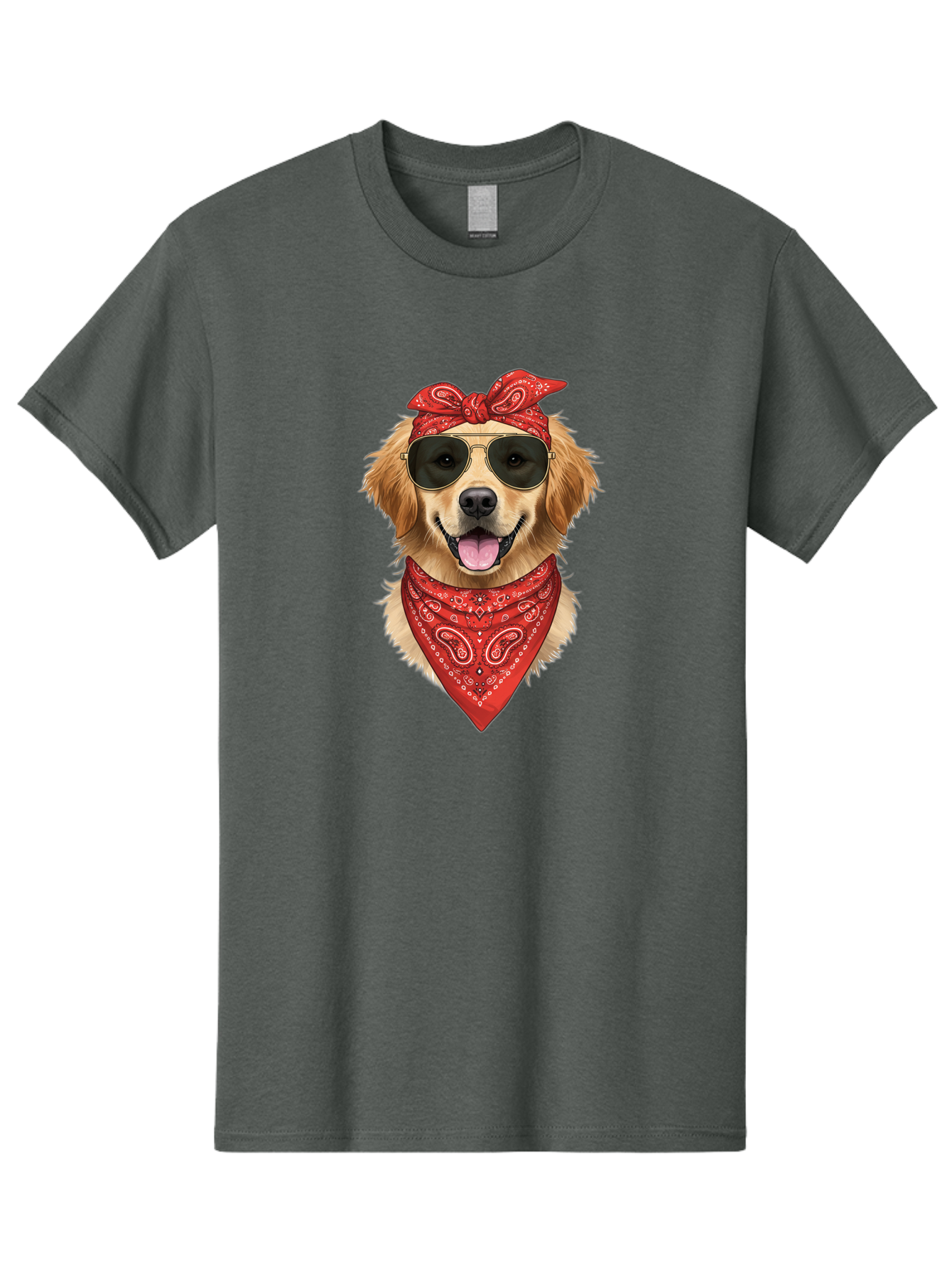 Cool-Dog Men'S Graphic Tee, 100% Cotton, Comfortable Casual Summer Wear, Machine Washable, Golden Retriever Dog, Red Bandana, Sunglasses, Cool Dog, Funny Dog, Dog Portrait, Canine Fashion, Stylish Pet Bab815
