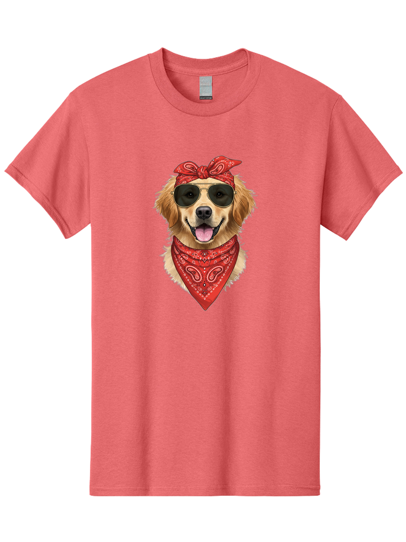 Cool-Dog Men'S Graphic Tee, 100% Cotton, Comfortable Casual Summer Wear, Machine Washable, Golden Retriever Dog, Red Bandana, Sunglasses, Cool Dog, Funny Dog, Dog Portrait, Canine Fashion, Stylish Pet Bab815