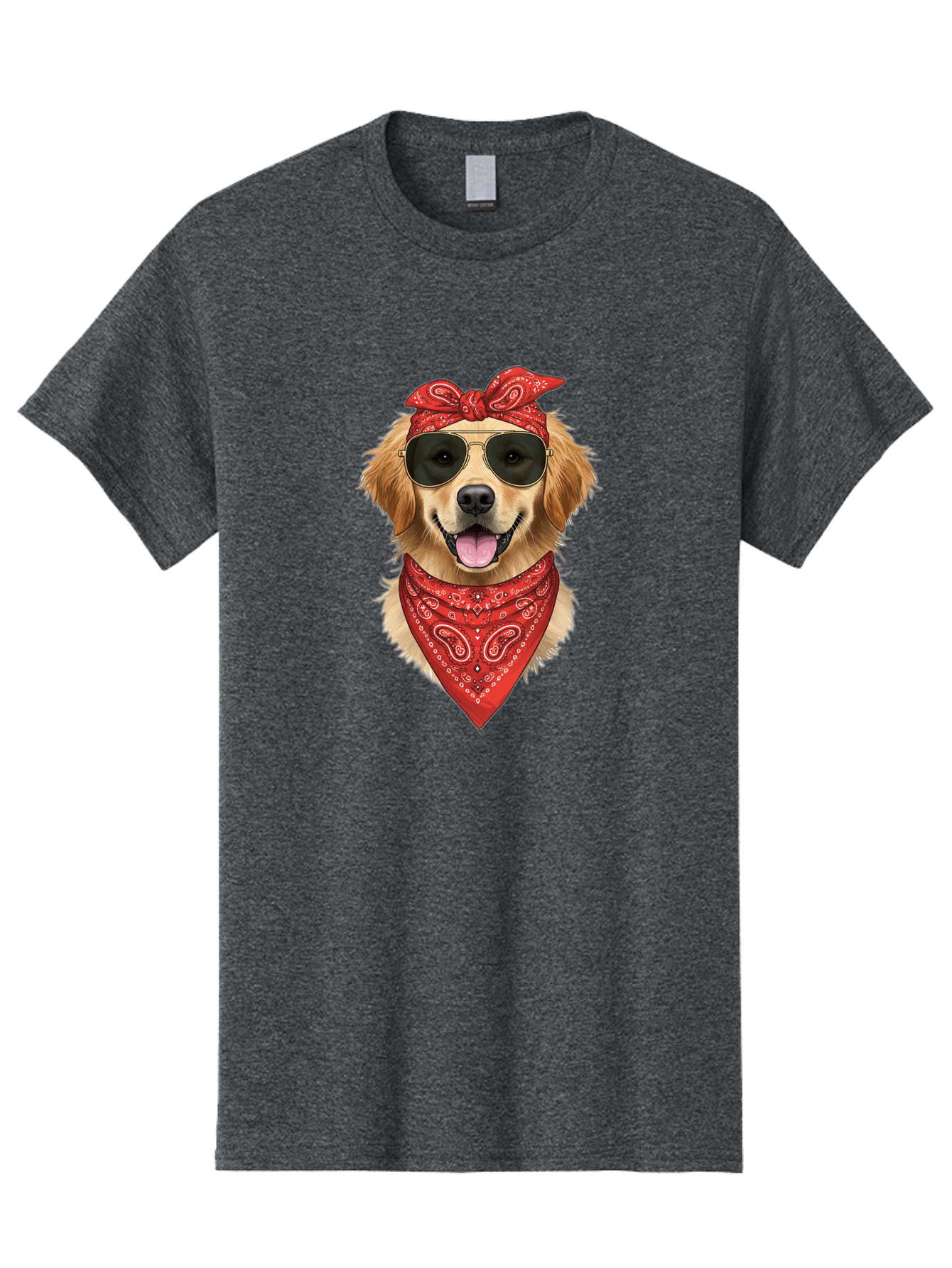 Cool-Dog Men'S Graphic Tee, 100% Cotton, Comfortable Casual Summer Wear, Machine Washable, Golden Retriever Dog, Red Bandana, Sunglasses, Cool Dog, Funny Dog, Dog Portrait, Canine Fashion, Stylish Pet Bab815