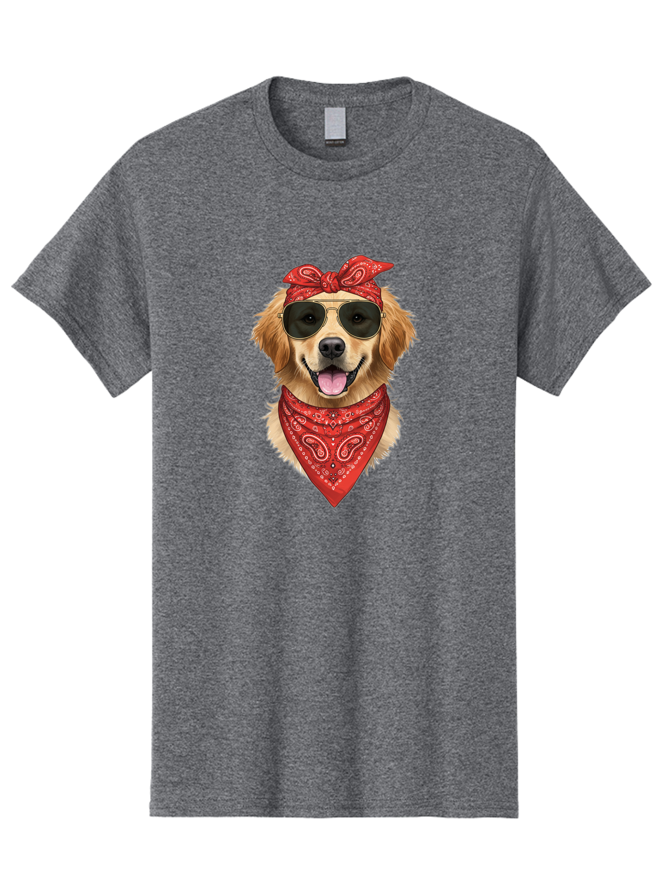Cool-Dog Men'S Graphic Tee, 100% Cotton, Comfortable Casual Summer Wear, Machine Washable, Golden Retriever Dog, Red Bandana, Sunglasses, Cool Dog, Funny Dog, Dog Portrait, Canine Fashion, Stylish Pet Bab815