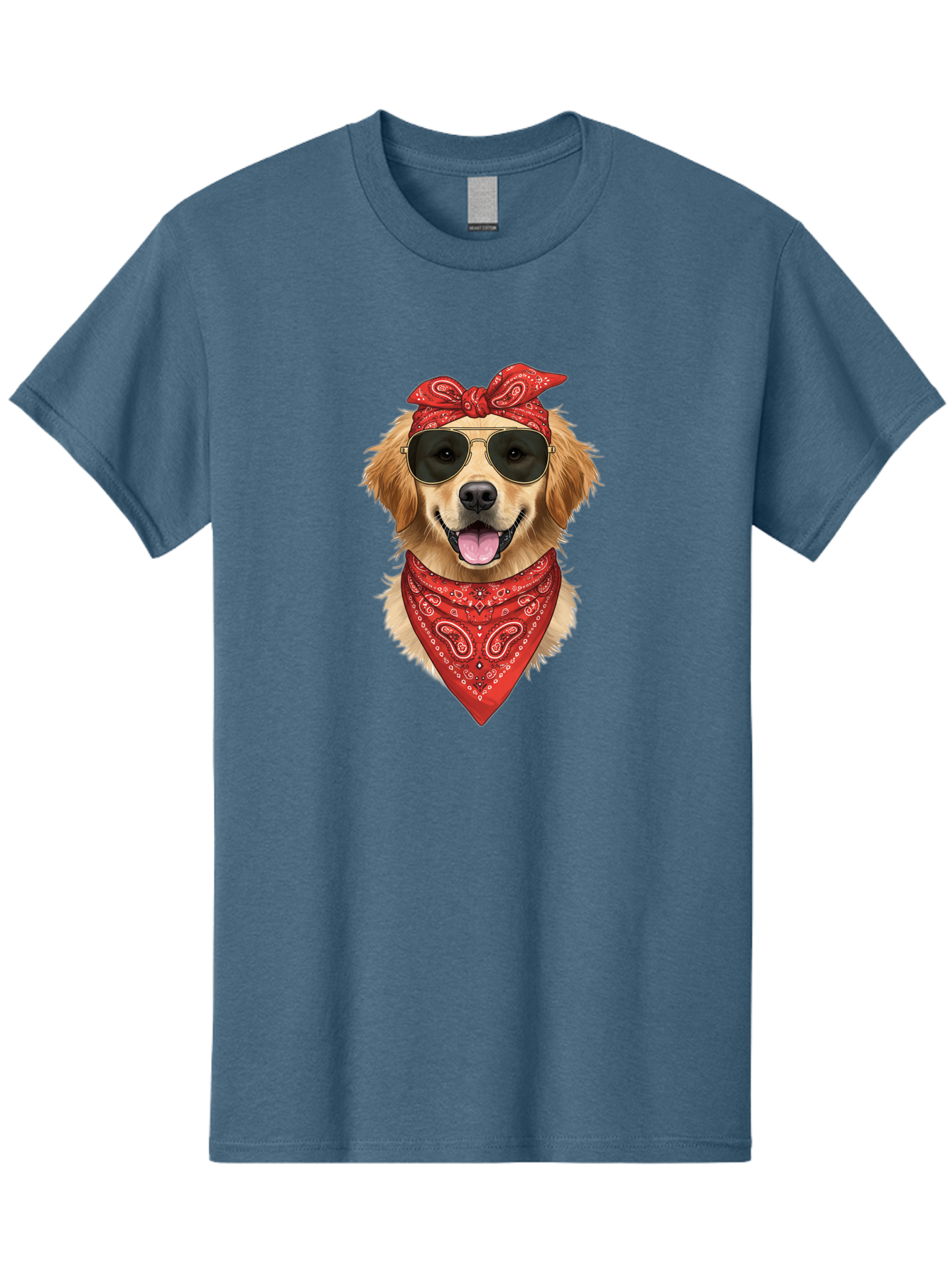 Cool-Dog Men'S Graphic Tee, 100% Cotton, Comfortable Casual Summer Wear, Machine Washable, Golden Retriever Dog, Red Bandana, Sunglasses, Cool Dog, Funny Dog, Dog Portrait, Canine Fashion, Stylish Pet Bab815