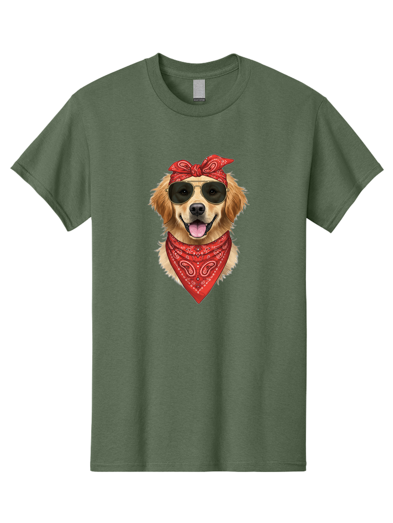 Cool-Dog Men'S Graphic Tee, 100% Cotton, Comfortable Casual Summer Wear, Machine Washable, Golden Retriever Dog, Red Bandana, Sunglasses, Cool Dog, Funny Dog, Dog Portrait, Canine Fashion, Stylish Pet Bab815
