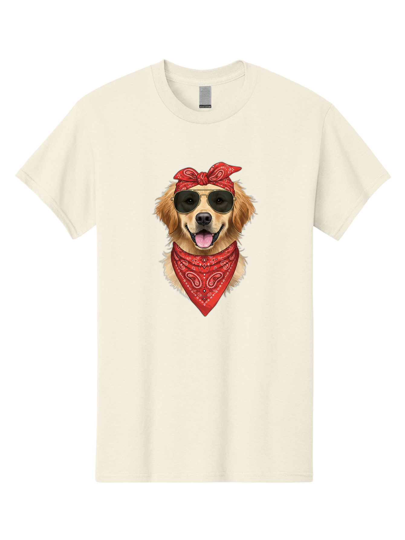 Cool-Dog Men'S Graphic Tee, 100% Cotton, Comfortable Casual Summer Wear, Machine Washable, Golden Retriever Dog, Red Bandana, Sunglasses, Cool Dog, Funny Dog, Dog Portrait, Canine Fashion, Stylish Pet Bab815