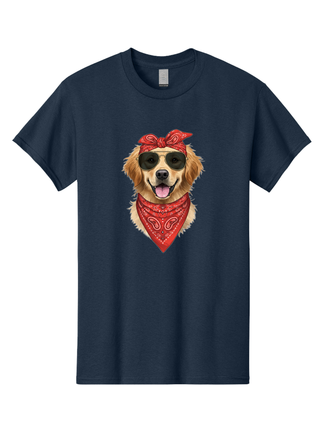 Cool-Dog Men'S Graphic Tee, 100% Cotton, Comfortable Casual Summer Wear, Machine Washable, Golden Retriever Dog, Red Bandana, Sunglasses, Cool Dog, Funny Dog, Dog Portrait, Canine Fashion, Stylish Pet Bab815