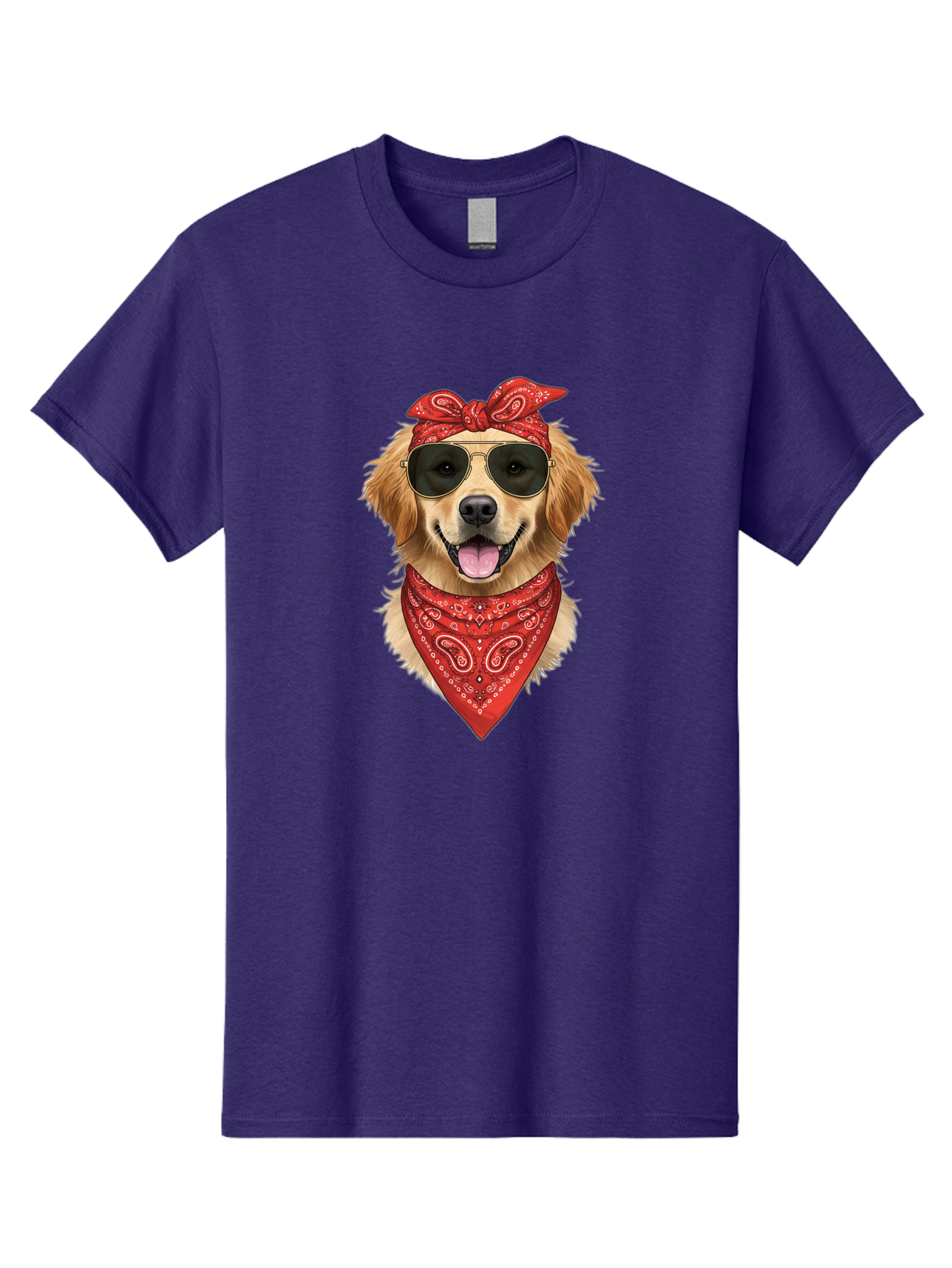 Cool-Dog Men'S Graphic Tee, 100% Cotton, Comfortable Casual Summer Wear, Machine Washable, Golden Retriever Dog, Red Bandana, Sunglasses, Cool Dog, Funny Dog, Dog Portrait, Canine Fashion, Stylish Pet Bab815
