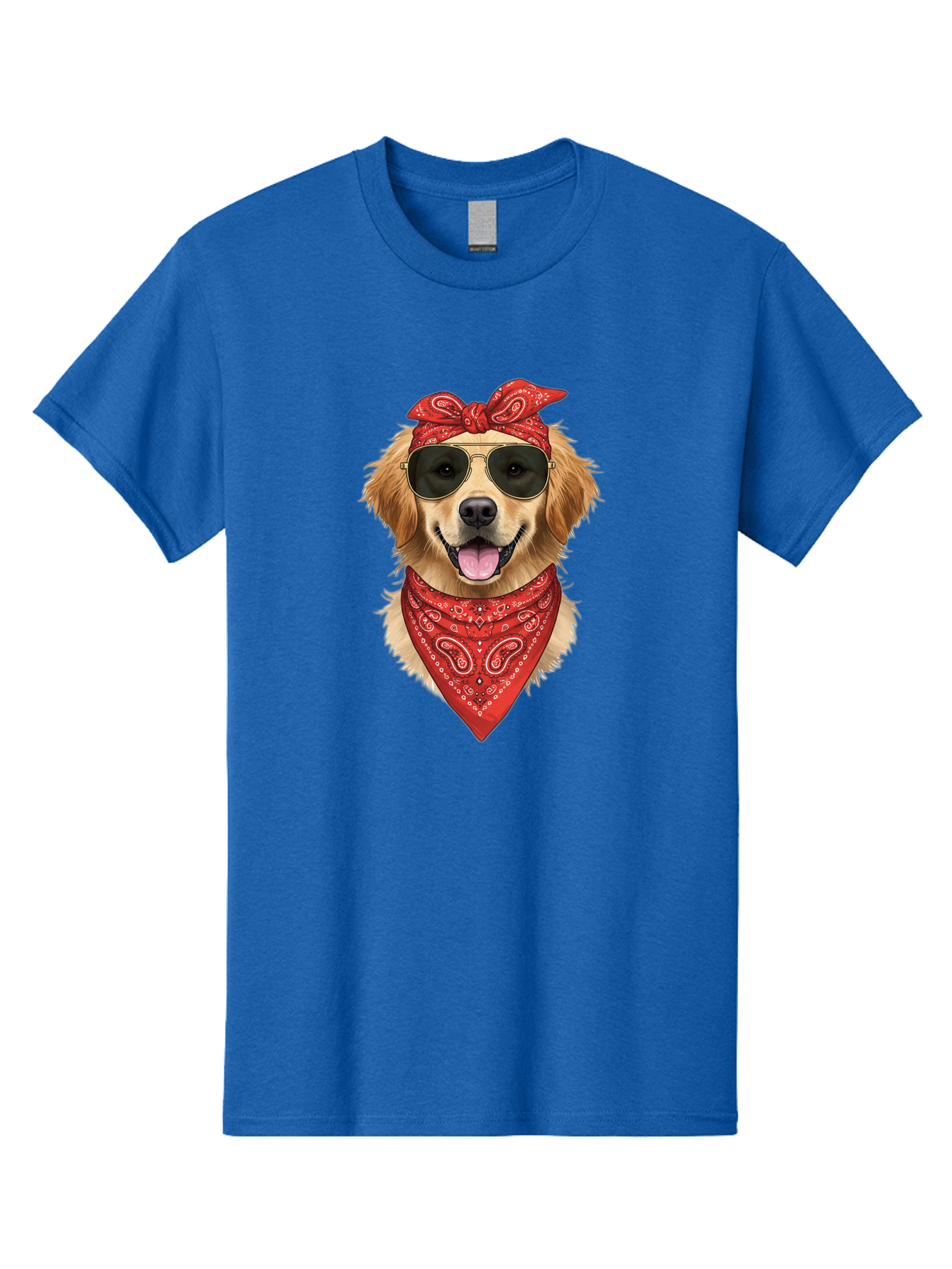 Cool-Dog Men'S Graphic Tee, 100% Cotton, Comfortable Casual Summer Wear, Machine Washable, Golden Retriever Dog, Red Bandana, Sunglasses, Cool Dog, Funny Dog, Dog Portrait, Canine Fashion, Stylish Pet Bab815