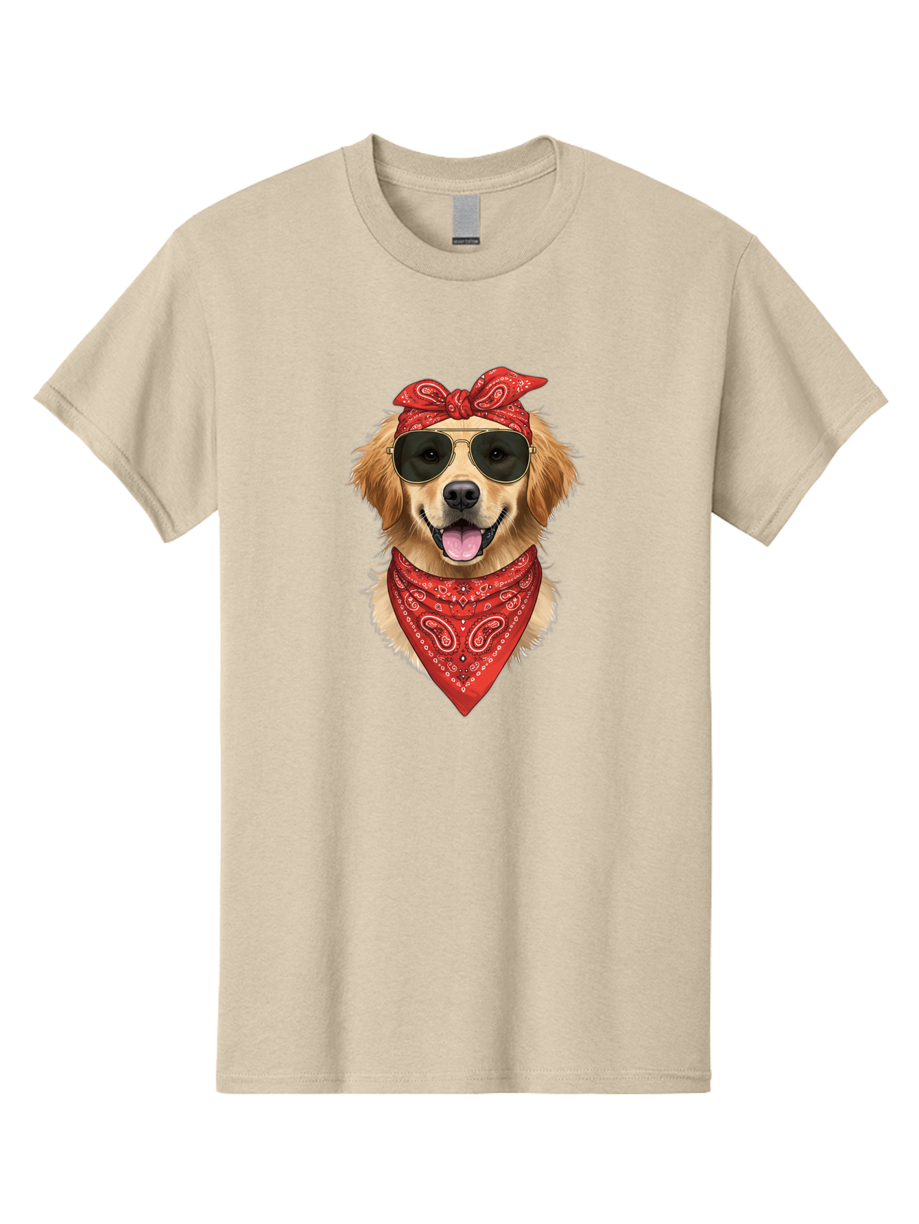 Cool-Dog Men'S Graphic Tee, 100% Cotton, Comfortable Casual Summer Wear, Machine Washable, Golden Retriever Dog, Red Bandana, Sunglasses, Cool Dog, Funny Dog, Dog Portrait, Canine Fashion, Stylish Pet Bab815