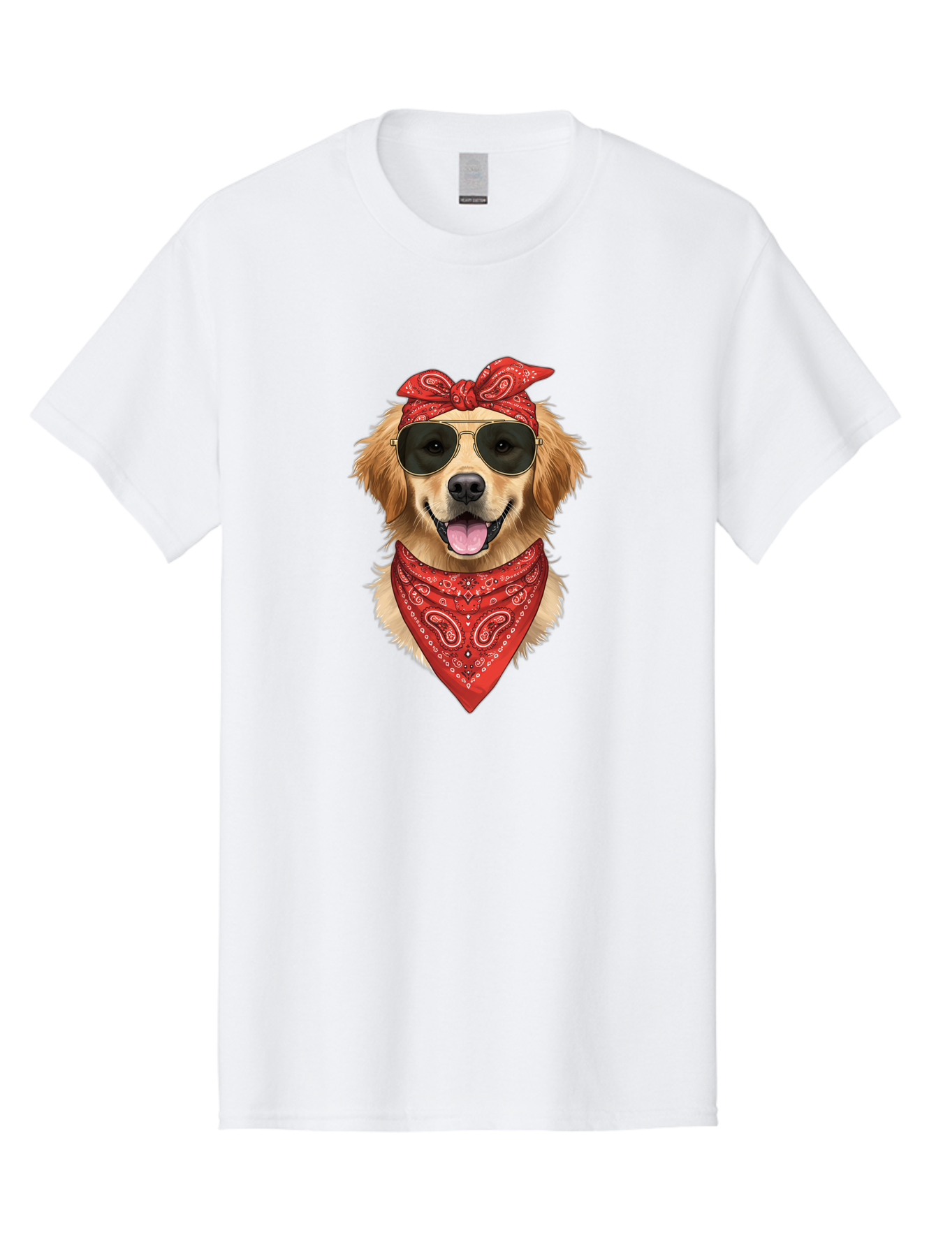 Cool-Dog Men'S Graphic Tee, 100% Cotton, Comfortable Casual Summer Wear, Machine Washable, Golden Retriever Dog, Red Bandana, Sunglasses, Cool Dog, Funny Dog, Dog Portrait, Canine Fashion, Stylish Pet Bab815