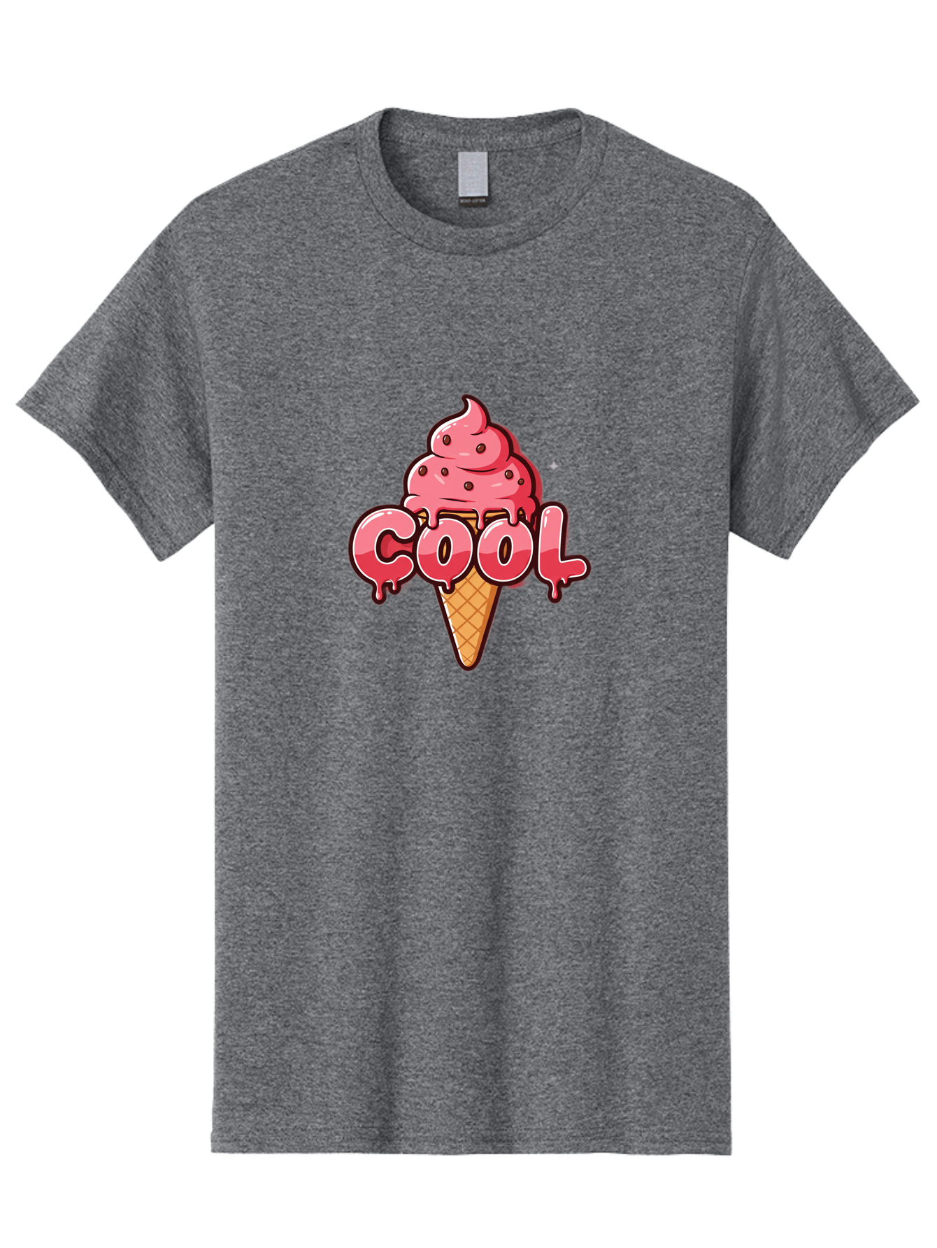 Cool-Ice-Cream Men'S Graphic Tee, 100% Cotton, Comfortable Casual Summer Wear, Machine Washable, Cool Ice Cream, Sweet Treat, Ice Cream Cone, Melting Ice Cream, Dripping Ice Cream, Summer Dessert, Chocolate Chip Ice Cream, Cartoon Illustration Bab816