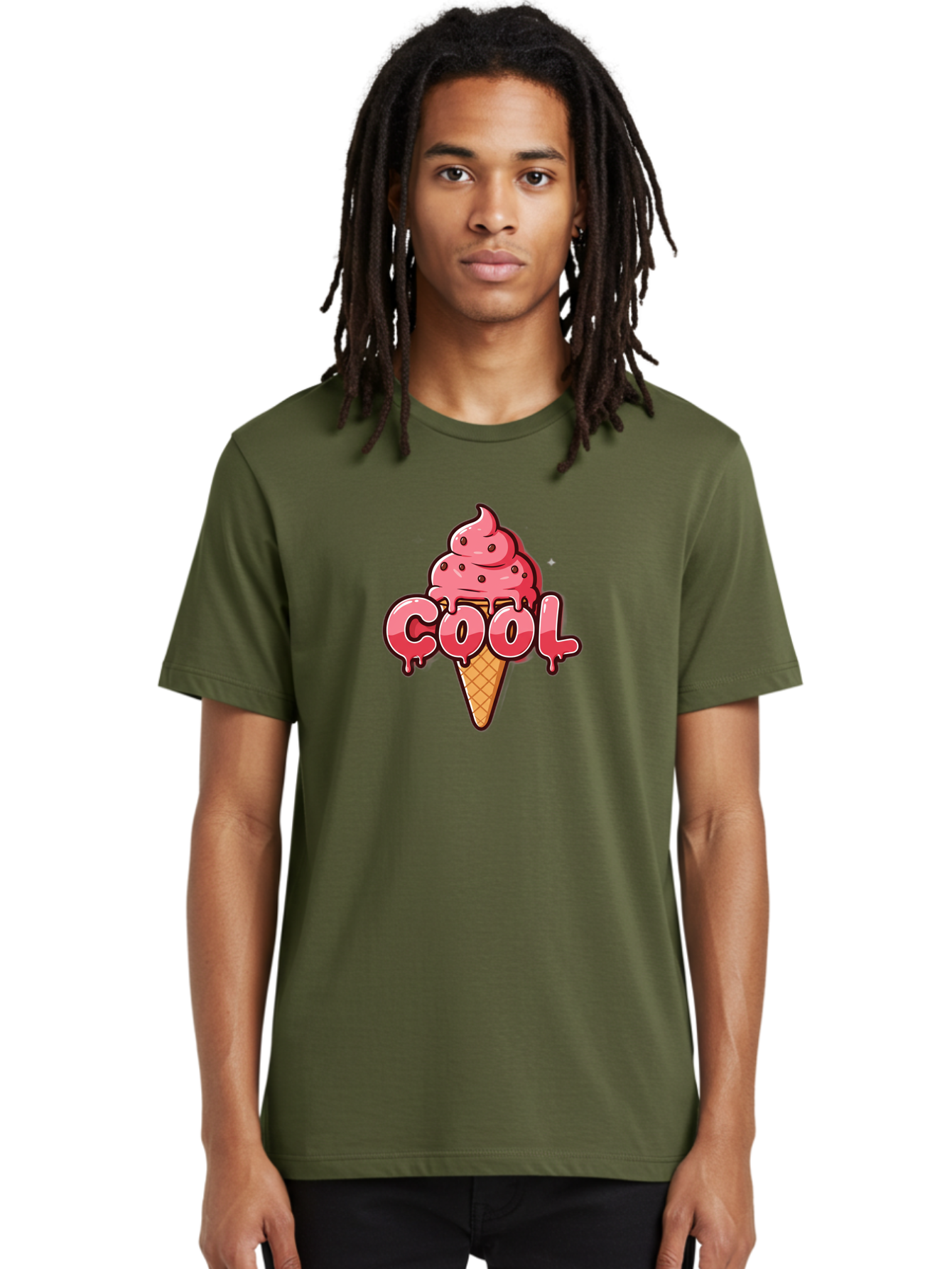 Cool-Ice-Cream Men'S Graphic Tee, 100% Cotton, Comfortable Casual Summer Wear, Machine Washable, Cool Ice Cream, Sweet Treat, Ice Cream Cone, Melting Ice Cream, Dripping Ice Cream, Summer Dessert, Chocolate Chip Ice Cream, Cartoon Illustration Bab816