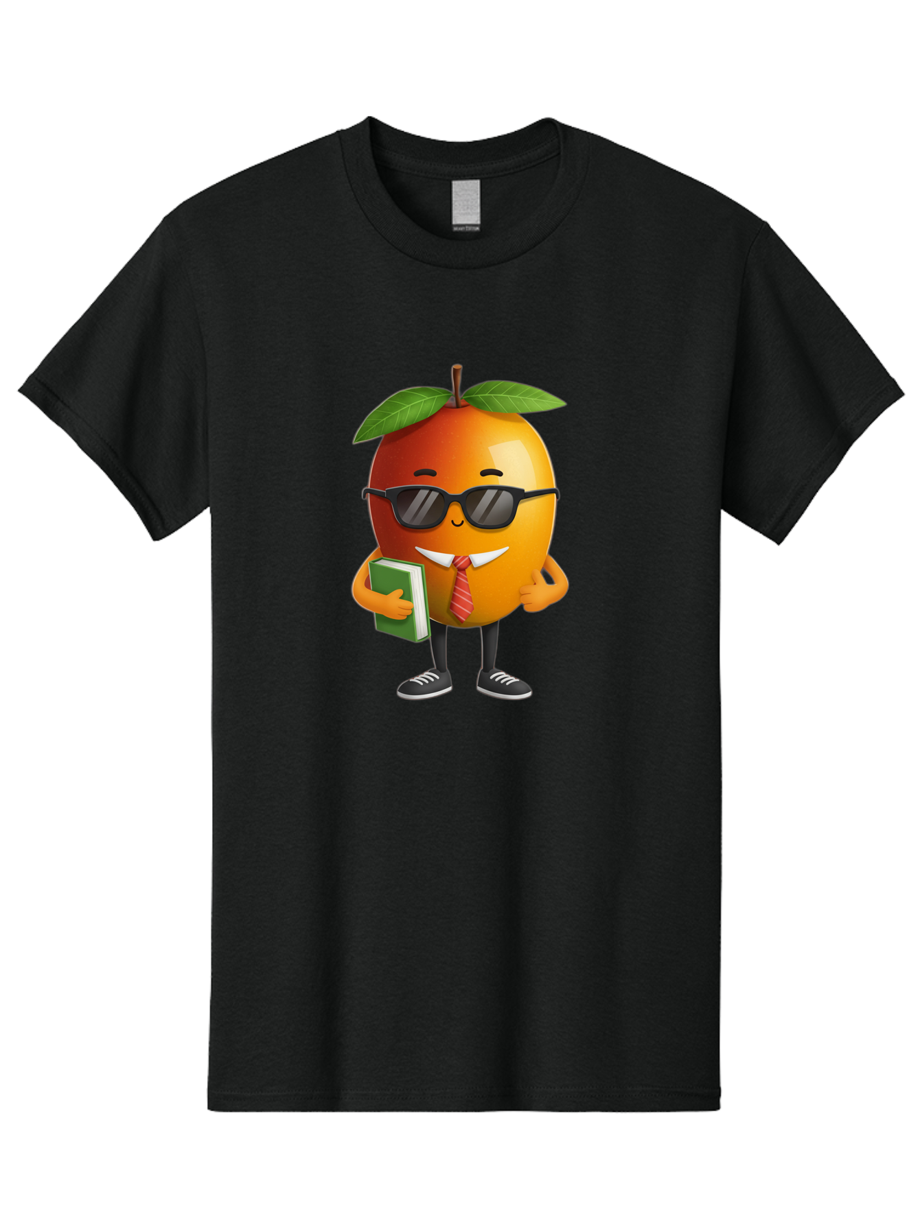 Cool-Orange Men'S Graphic Tee, 100% Cotton, Comfortable Casual Summer Wear, Machine Washable, Cartoon Orange, Sunglasses, Red Tie, Green Book, Black Shoes, Funny Character, Citrus Fruit, Happy Face, Vibrant Orange, Playful Illustration, Bab817