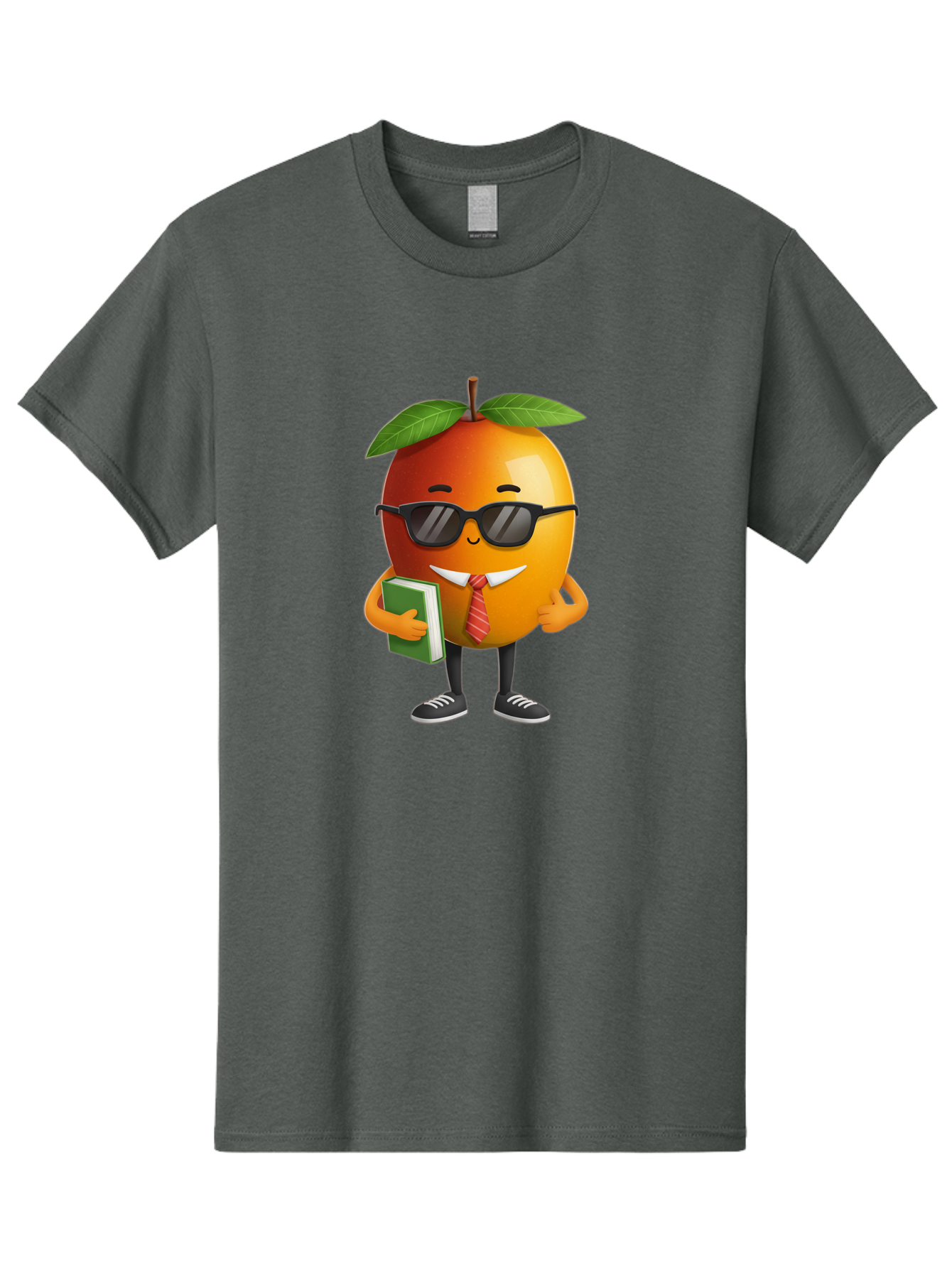 Cool-Orange Men'S Graphic Tee, 100% Cotton, Comfortable Casual Summer Wear, Machine Washable, Cartoon Orange, Sunglasses, Red Tie, Green Book, Black Shoes, Funny Character, Citrus Fruit, Happy Face, Vibrant Orange, Playful Illustration, Bab817