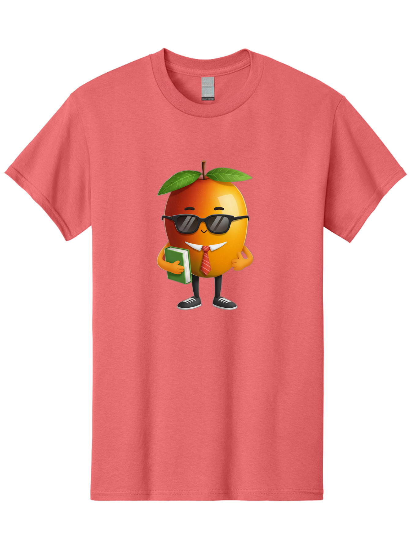Cool-Orange Men'S Graphic Tee, 100% Cotton, Comfortable Casual Summer Wear, Machine Washable, Cartoon Orange, Sunglasses, Red Tie, Green Book, Black Shoes, Funny Character, Citrus Fruit, Happy Face, Vibrant Orange, Playful Illustration, Bab817