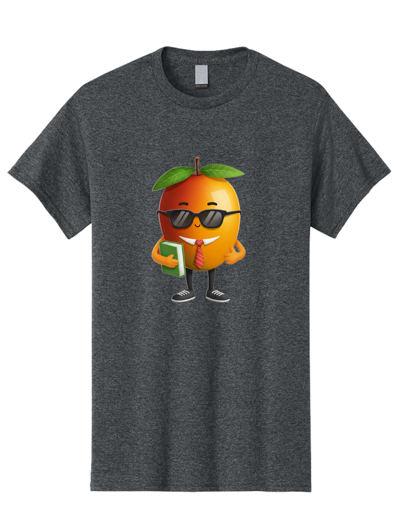 Cool-Orange Men'S Graphic Tee, 100% Cotton, Comfortable Casual Summer Wear, Machine Washable, Cartoon Orange, Sunglasses, Red Tie, Green Book, Black Shoes, Funny Character, Citrus Fruit, Happy Face, Vibrant Orange, Playful Illustration, Bab817