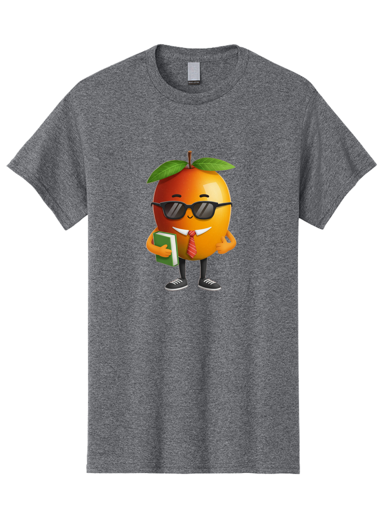 Cool-Orange Men'S Graphic Tee, 100% Cotton, Comfortable Casual Summer Wear, Machine Washable, Cartoon Orange, Sunglasses, Red Tie, Green Book, Black Shoes, Funny Character, Citrus Fruit, Happy Face, Vibrant Orange, Playful Illustration, Bab817