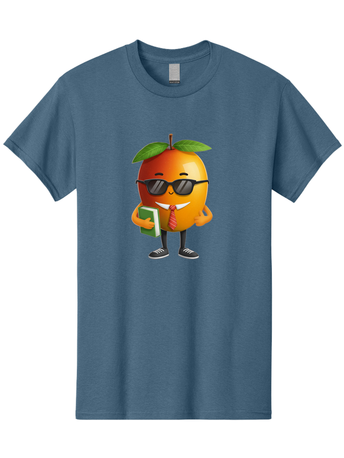 Cool-Orange Men'S Graphic Tee, 100% Cotton, Comfortable Casual Summer Wear, Machine Washable, Cartoon Orange, Sunglasses, Red Tie, Green Book, Black Shoes, Funny Character, Citrus Fruit, Happy Face, Vibrant Orange, Playful Illustration, Bab817