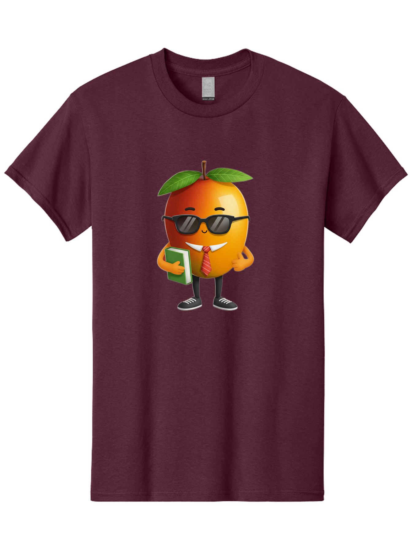 Cool-Orange Men'S Graphic Tee, 100% Cotton, Comfortable Casual Summer Wear, Machine Washable, Cartoon Orange, Sunglasses, Red Tie, Green Book, Black Shoes, Funny Character, Citrus Fruit, Happy Face, Vibrant Orange, Playful Illustration, Bab817
