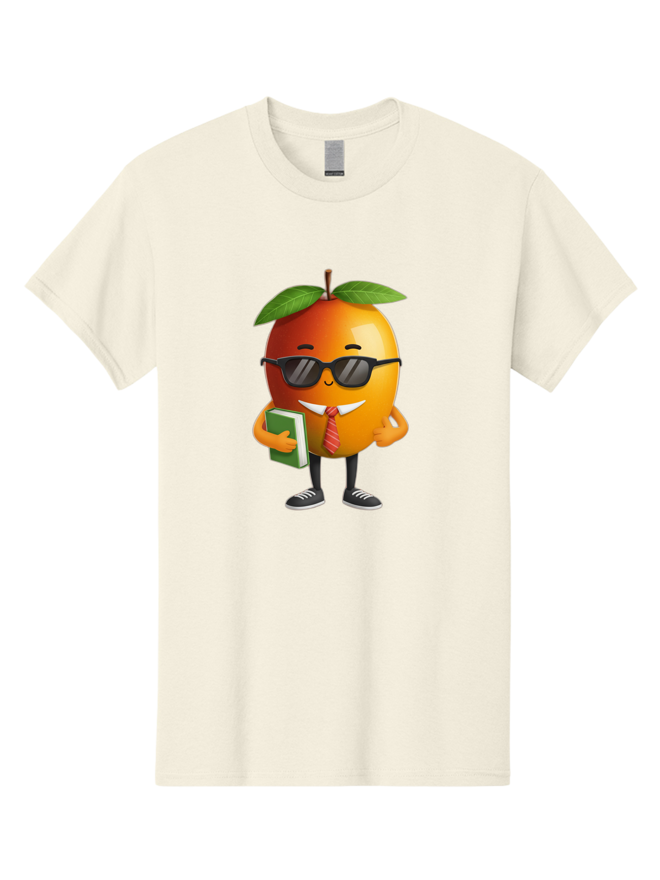 Cool-Orange Men'S Graphic Tee, 100% Cotton, Comfortable Casual Summer Wear, Machine Washable, Cartoon Orange, Sunglasses, Red Tie, Green Book, Black Shoes, Funny Character, Citrus Fruit, Happy Face, Vibrant Orange, Playful Illustration, Bab817