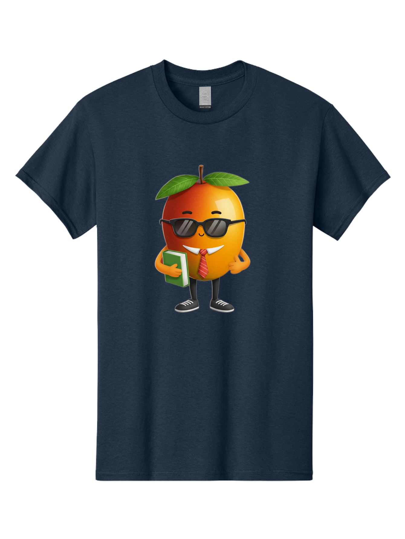 Cool-Orange Men'S Graphic Tee, 100% Cotton, Comfortable Casual Summer Wear, Machine Washable, Cartoon Orange, Sunglasses, Red Tie, Green Book, Black Shoes, Funny Character, Citrus Fruit, Happy Face, Vibrant Orange, Playful Illustration, Bab817