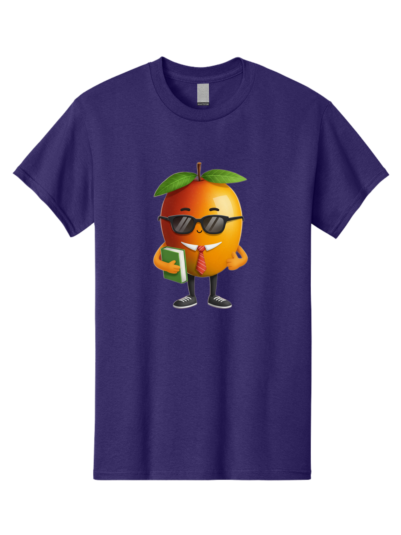 Cool-Orange Men'S Graphic Tee, 100% Cotton, Comfortable Casual Summer Wear, Machine Washable, Cartoon Orange, Sunglasses, Red Tie, Green Book, Black Shoes, Funny Character, Citrus Fruit, Happy Face, Vibrant Orange, Playful Illustration, Bab817