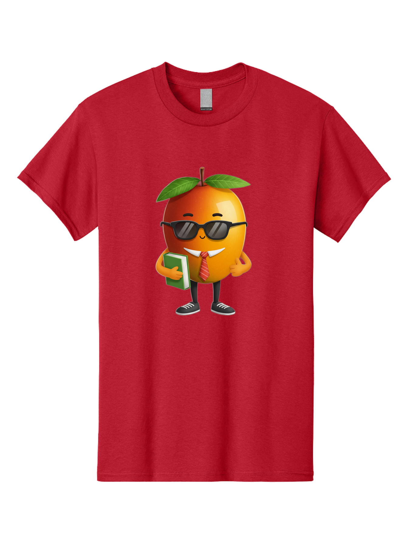 Cool-Orange Men'S Graphic Tee, 100% Cotton, Comfortable Casual Summer Wear, Machine Washable, Cartoon Orange, Sunglasses, Red Tie, Green Book, Black Shoes, Funny Character, Citrus Fruit, Happy Face, Vibrant Orange, Playful Illustration, Bab817