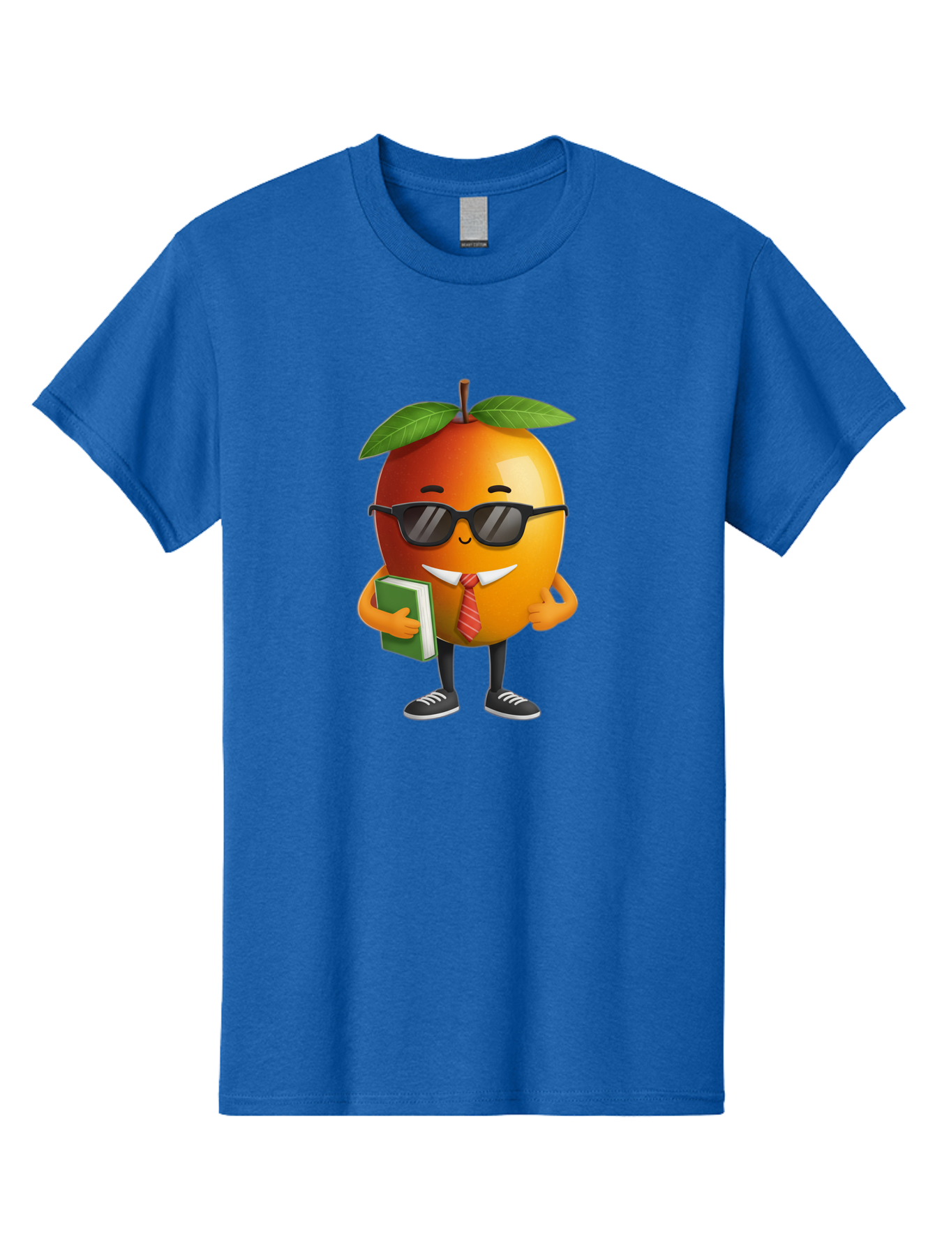 Cool-Orange Men'S Graphic Tee, 100% Cotton, Comfortable Casual Summer Wear, Machine Washable, Cartoon Orange, Sunglasses, Red Tie, Green Book, Black Shoes, Funny Character, Citrus Fruit, Happy Face, Vibrant Orange, Playful Illustration, Bab817