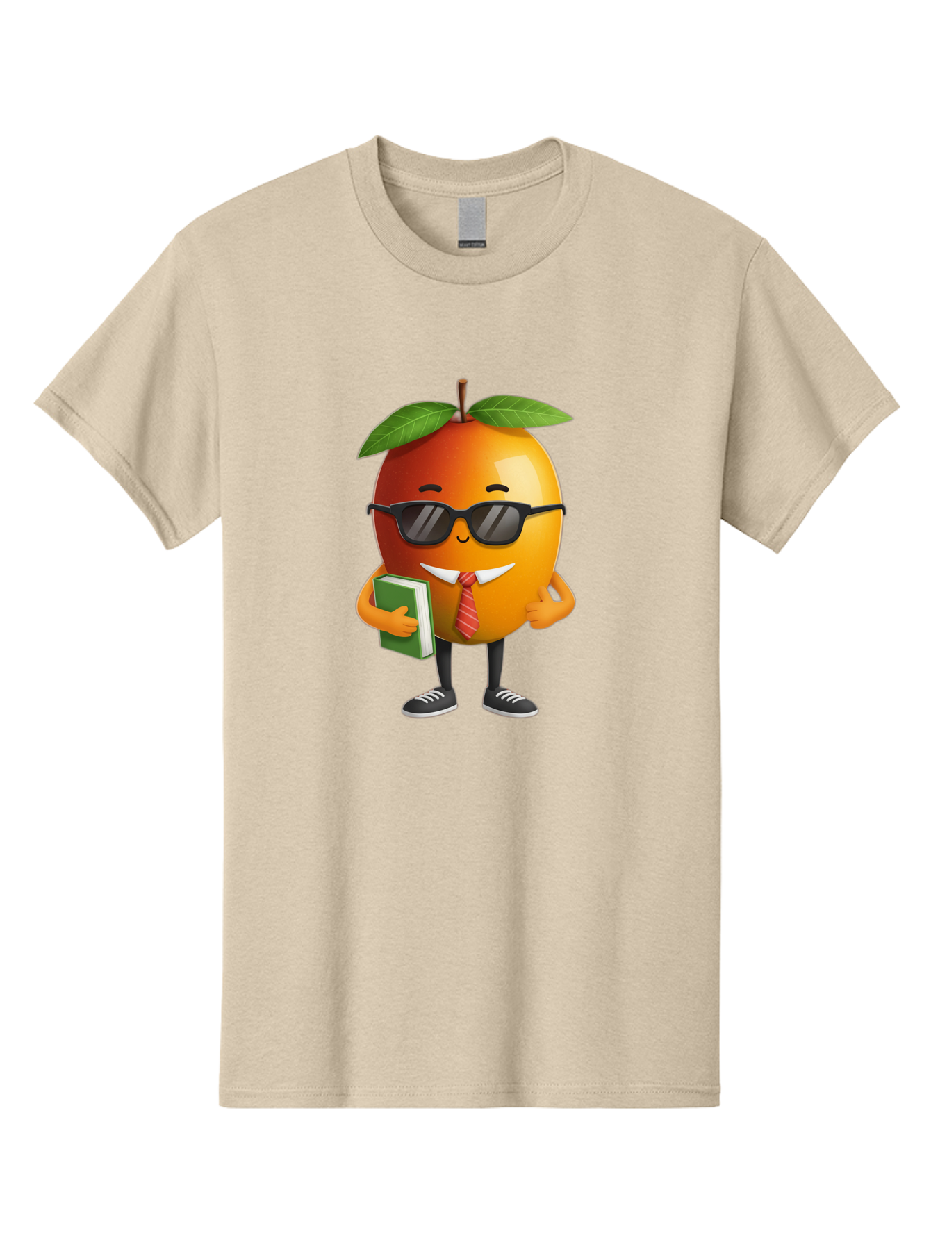 Cool-Orange Men'S Graphic Tee, 100% Cotton, Comfortable Casual Summer Wear, Machine Washable, Cartoon Orange, Sunglasses, Red Tie, Green Book, Black Shoes, Funny Character, Citrus Fruit, Happy Face, Vibrant Orange, Playful Illustration, Bab817