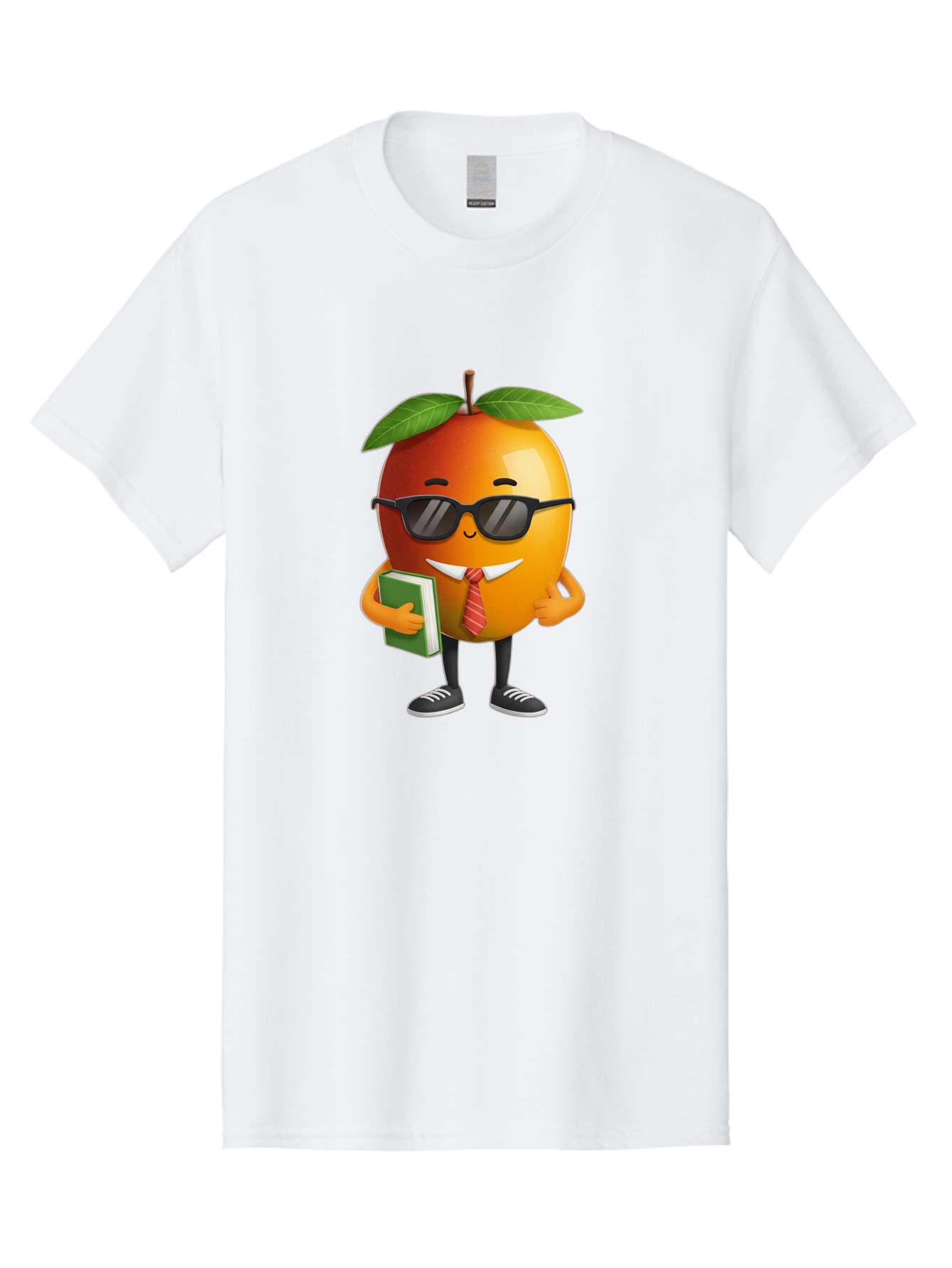 Cool-Orange Men'S Graphic Tee, 100% Cotton, Comfortable Casual Summer Wear, Machine Washable, Cartoon Orange, Sunglasses, Red Tie, Green Book, Black Shoes, Funny Character, Citrus Fruit, Happy Face, Vibrant Orange, Playful Illustration, Bab817