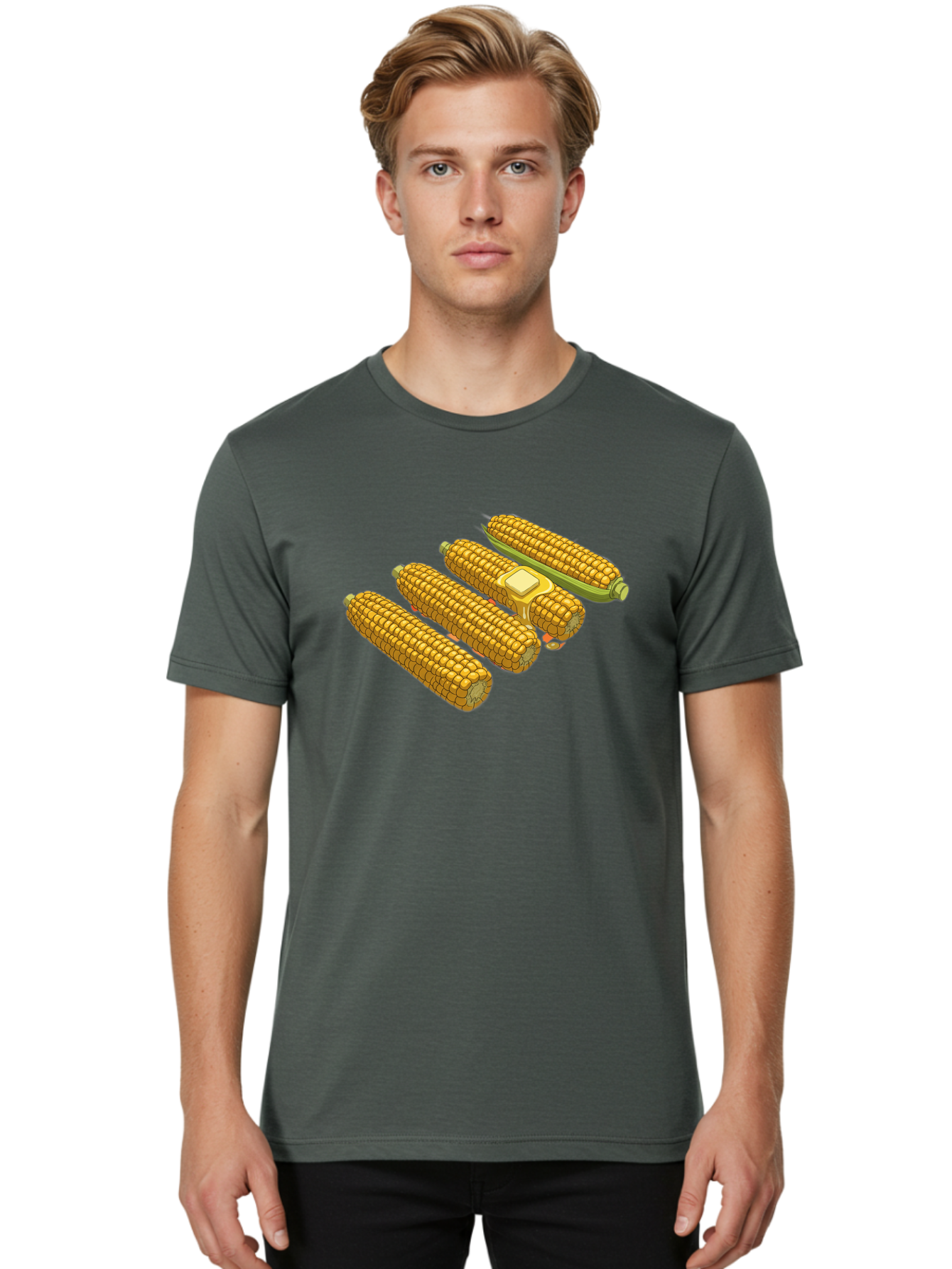 Corn-On-The-Cob Men'S Graphic Tee, 100% Cotton, Comfortable Casual Summer Wear, Machine Washable, Corn On The Cob, Yellow Corn, Ear Of Corn, Corn Kernels, Corn Illustration, Food Graphic, Summer Food, Healthy Snack Bab818