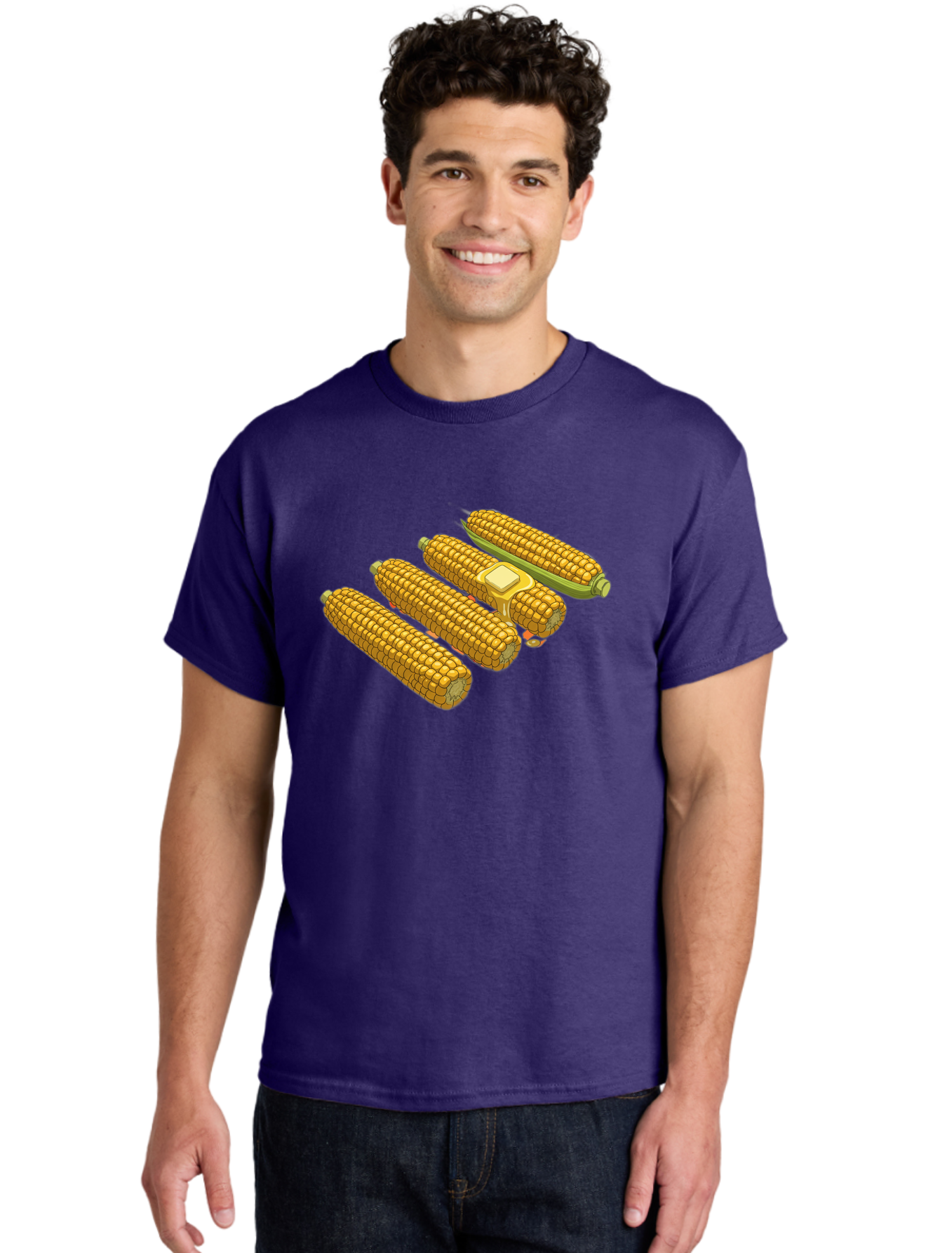 Corn-On-The-Cob Men'S Graphic Tee, 100% Cotton, Comfortable Casual Summer Wear, Machine Washable, Corn On The Cob, Yellow Corn, Ear Of Corn, Corn Kernels, Corn Illustration, Food Graphic, Summer Food, Healthy Snack Bab818