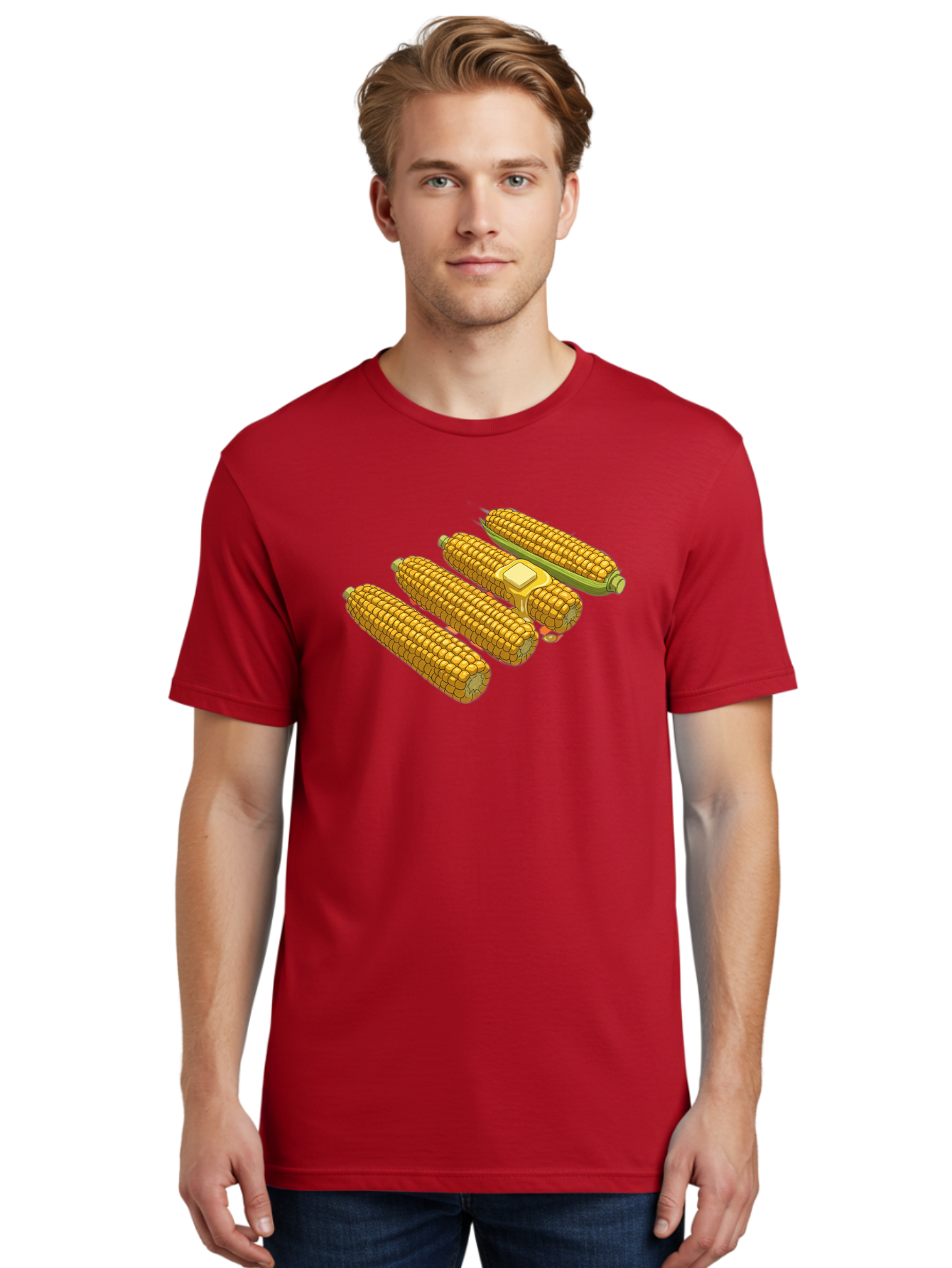 Corn-On-The-Cob Men'S Graphic Tee, 100% Cotton, Comfortable Casual Summer Wear, Machine Washable, Corn On The Cob, Yellow Corn, Ear Of Corn, Corn Kernels, Corn Illustration, Food Graphic, Summer Food, Healthy Snack Bab818