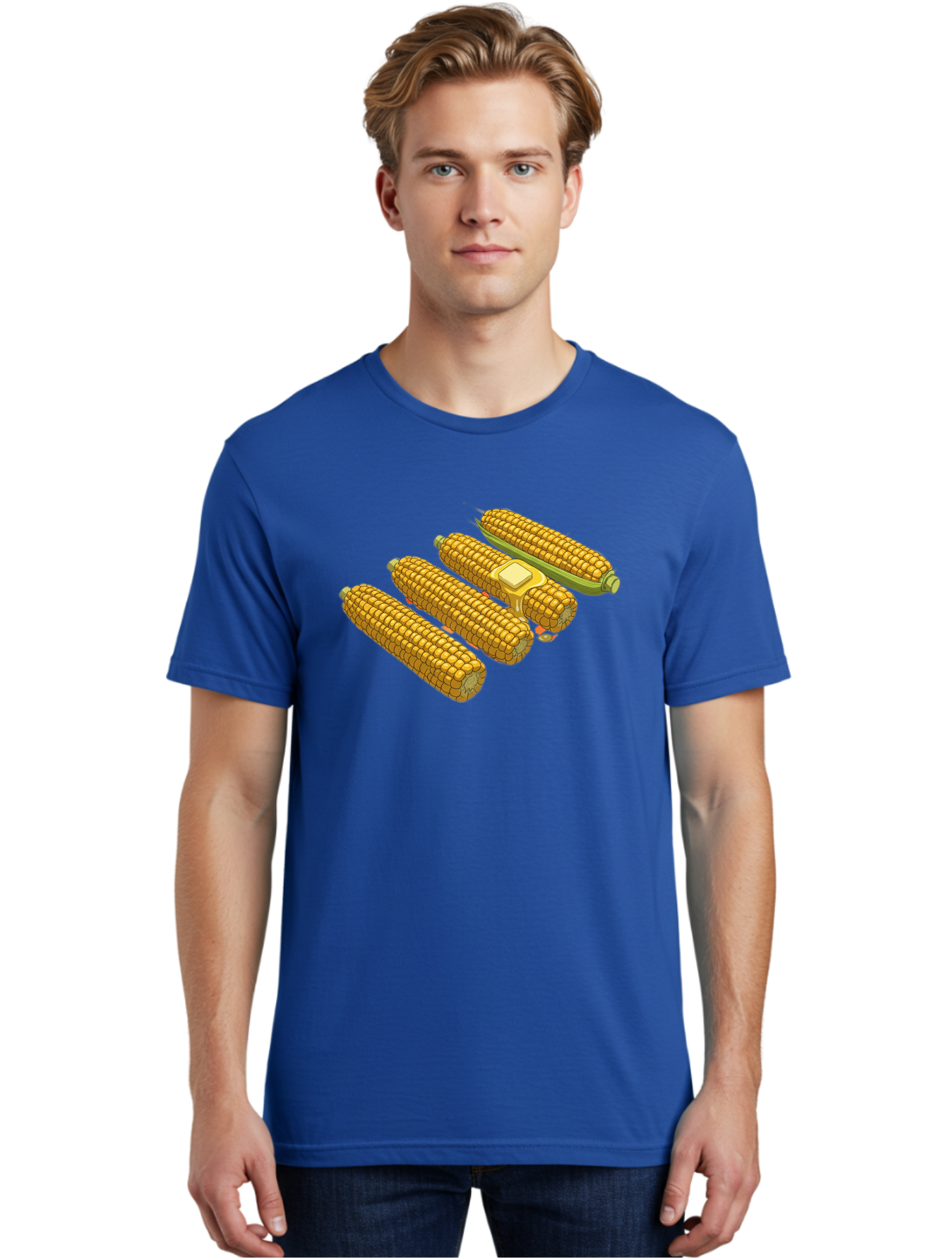 Corn-On-The-Cob Men'S Graphic Tee, 100% Cotton, Comfortable Casual Summer Wear, Machine Washable, Corn On The Cob, Yellow Corn, Ear Of Corn, Corn Kernels, Corn Illustration, Food Graphic, Summer Food, Healthy Snack Bab818