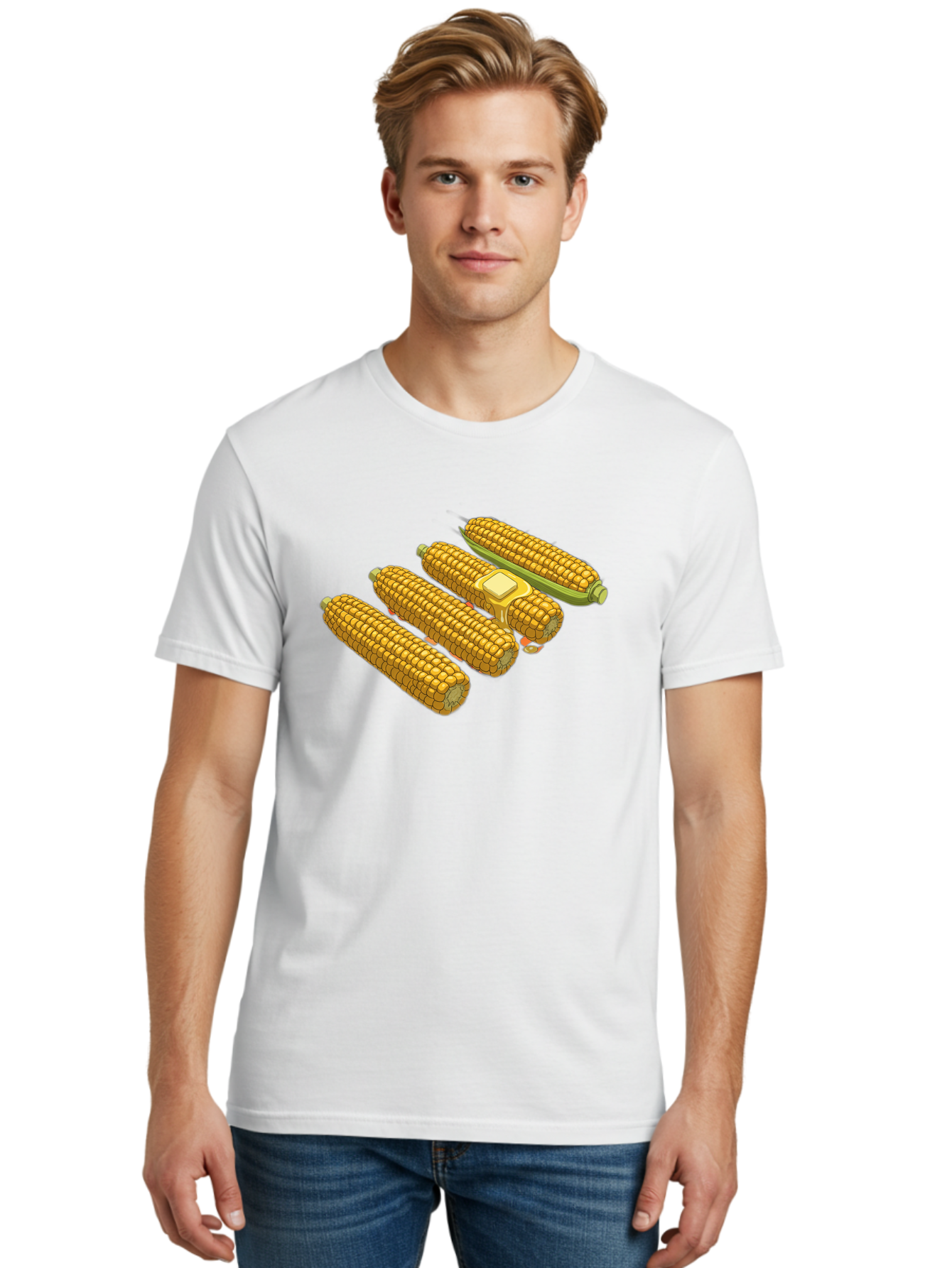 Corn-On-The-Cob Men'S Graphic Tee, 100% Cotton, Comfortable Casual Summer Wear, Machine Washable, Corn On The Cob, Yellow Corn, Ear Of Corn, Corn Kernels, Corn Illustration, Food Graphic, Summer Food, Healthy Snack Bab818